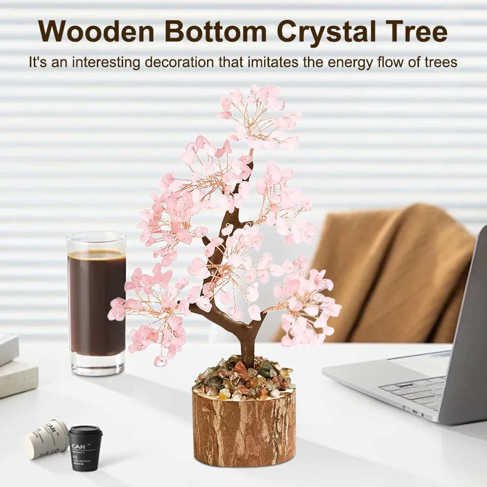 Kryształowe drzewo z różowego kwarcu, siedem czakr, naturalne leczenie, Reiki, kryształ bonsai, drzewo pieniężne, dekoracja drzewka