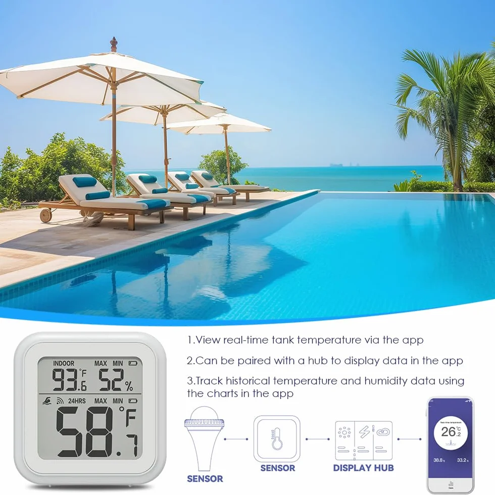 Radiowy termometr basenowy WiFi 360° z 3 wyświetlaczami LCD