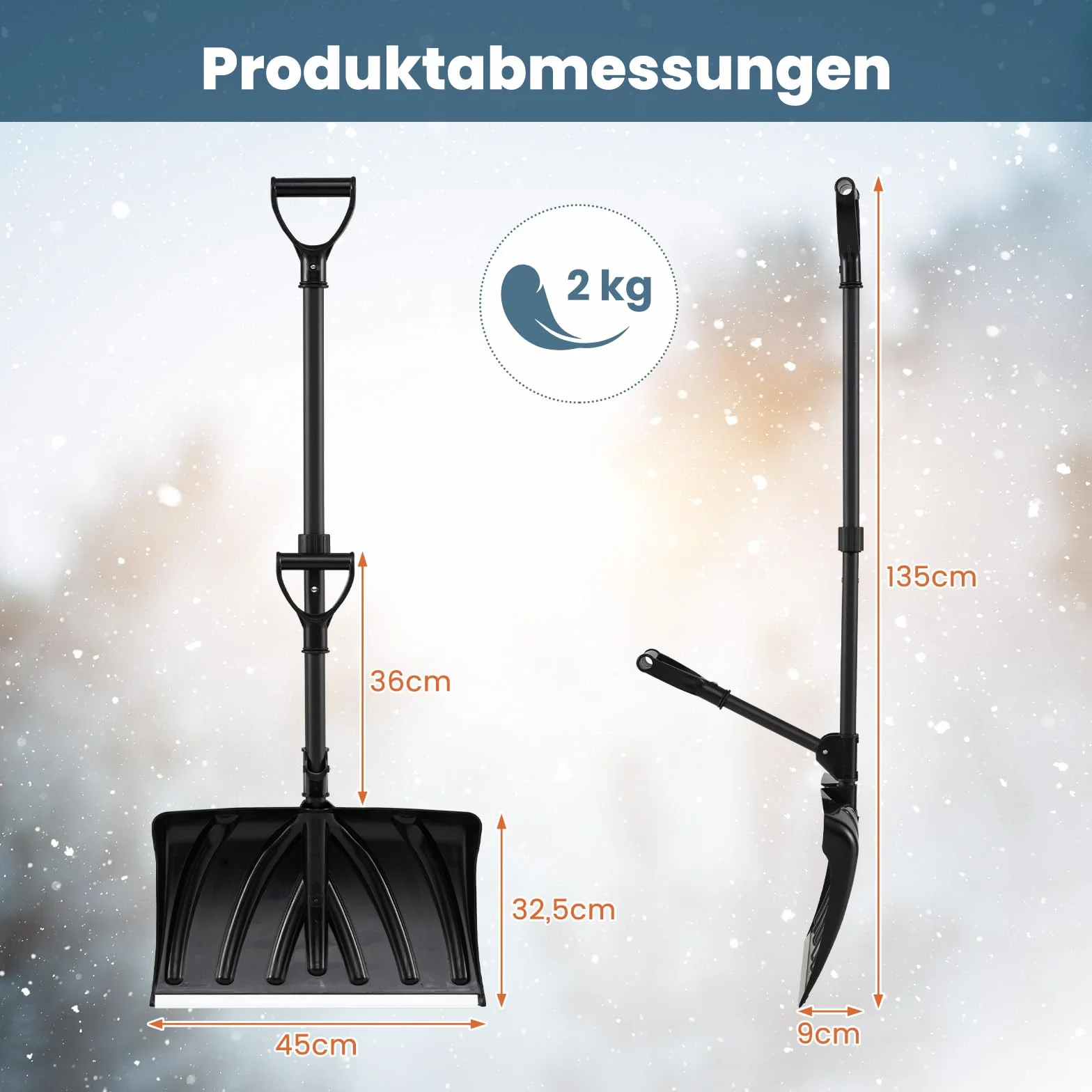 GOPLUS Łopata do śniegu 405 mm 135 cm aluminiowa listwa ochronna uchwyt D-Grip