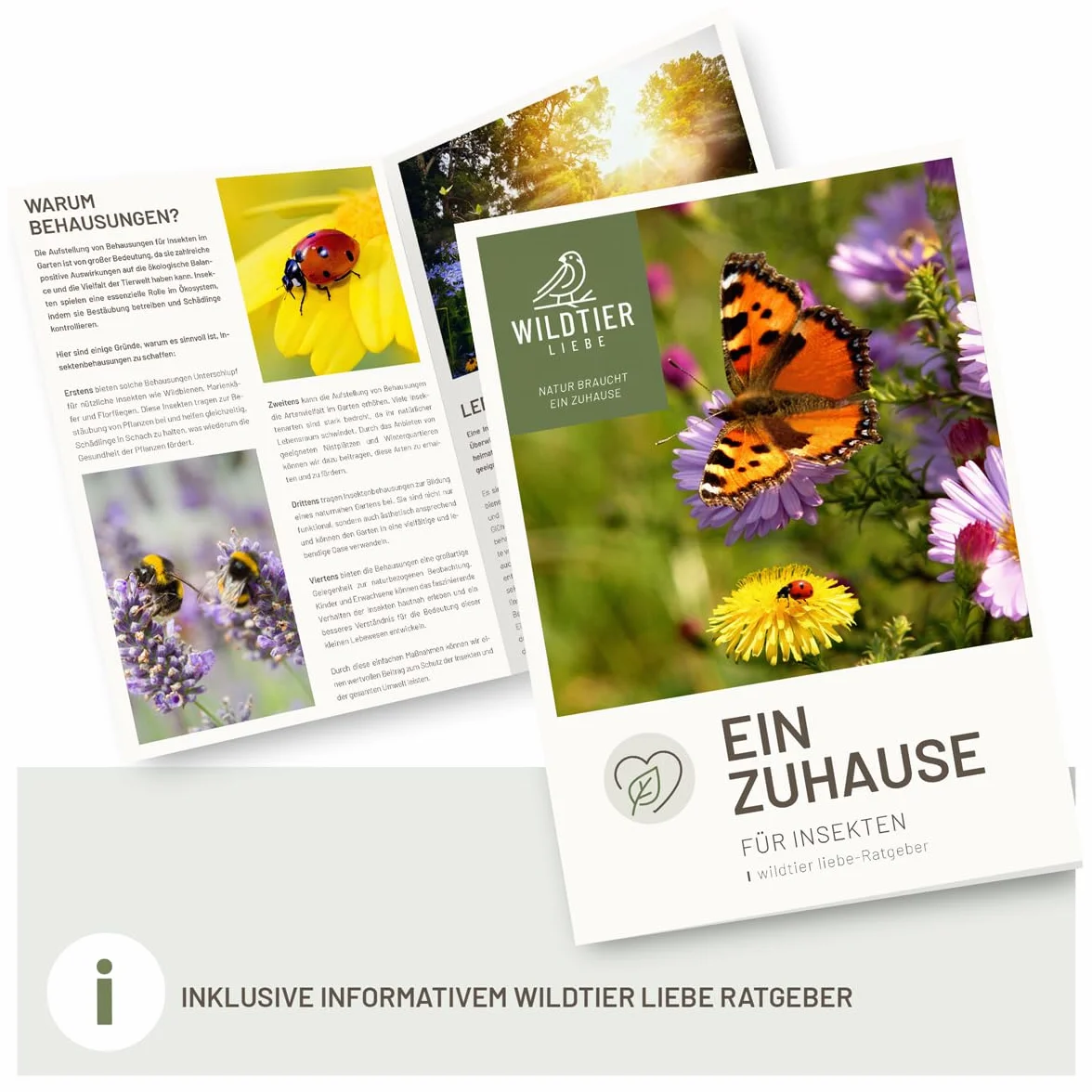 wildtier liebe Domek dla motyli, nieobrobiony i wytrzymały, domek dla owadów, z odpornego na warunki atmosferyczne litego drewna – do hodowli motyli do ogrodu