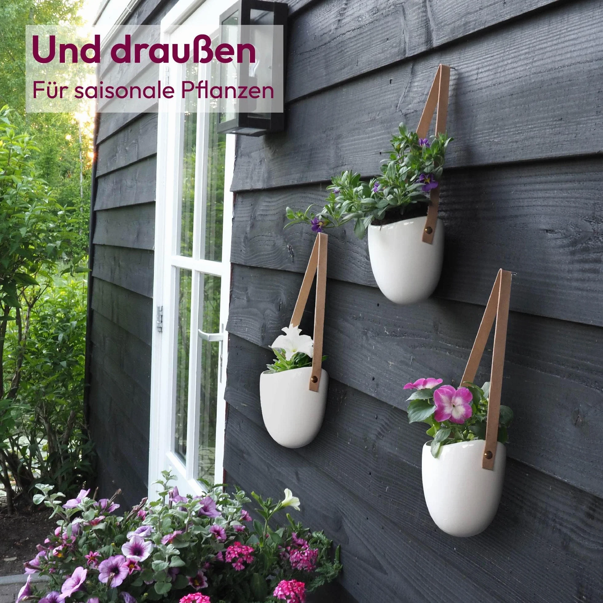 Gadgy Wisząca Doniczka Ceramiczna Biała | Zestaw 3 Doniczek | Wiszące Doniczki do Wiszących Roślin | Do Wnętrza lub Na Zewnątrz | W zestawie 3 różne sznurki i torba do przechowywania