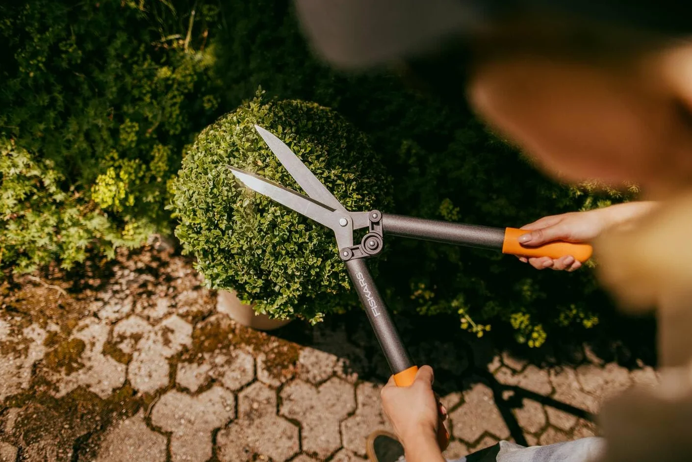 Fiskars Nożyce do żywopłotu HS52, nieprzywierająca powłoka, Wysokiej jakości stalowe ostrza/ tworzywo sztuczne wzmocnione włóknem szklanym, Długość: 58,5 cm, Czarno-pomarańczowy, Powerlever, 1001564