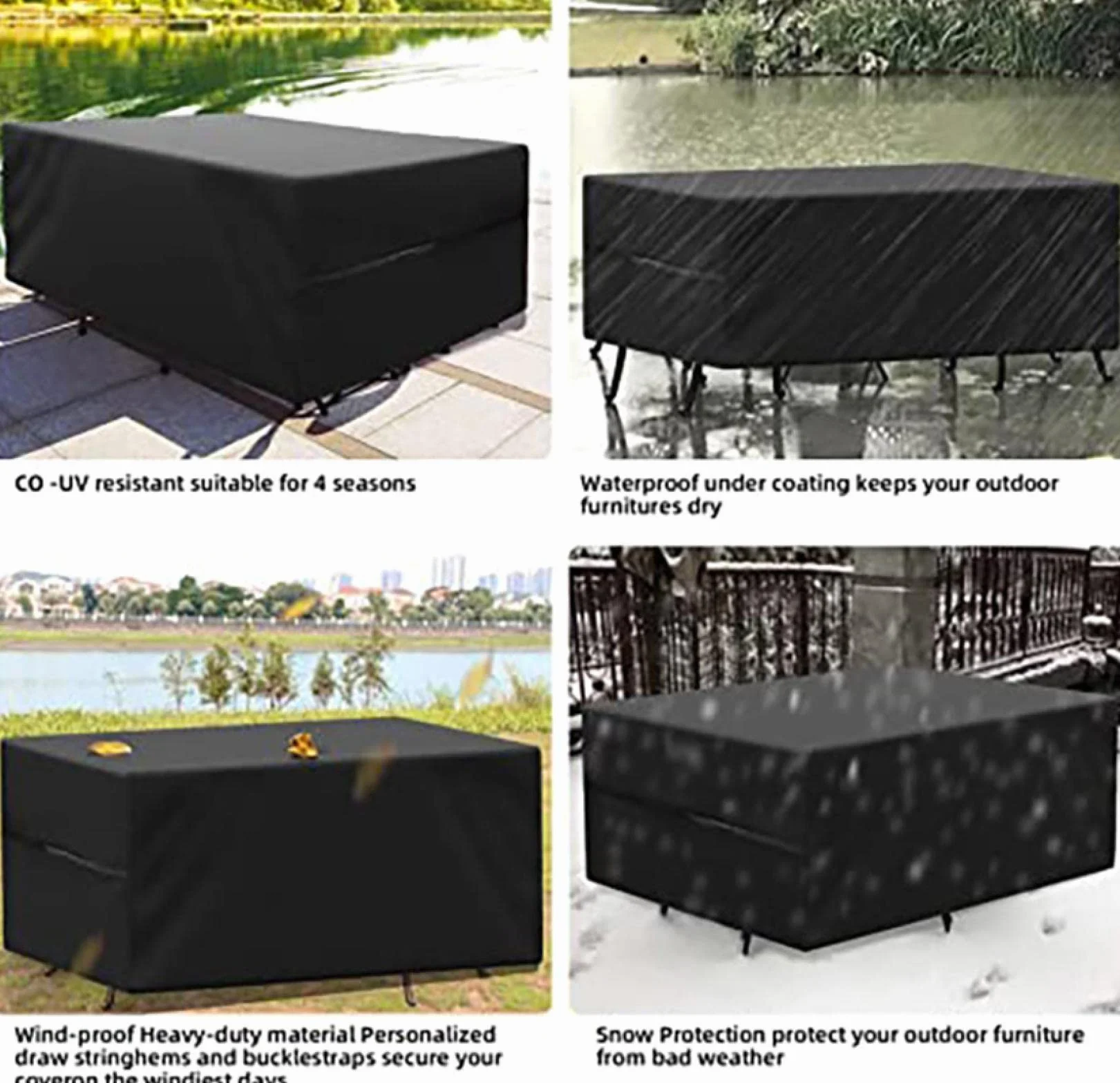 Pokrowce na meble ogrodowe, 260 x 150 x 100 cm, szybkoschnący obrus na stół ogrodowy 420D, wytrzymały poliester Oxford, na zewnątrz, na patio, wiatroszczelny, wodoodporny i odporny na