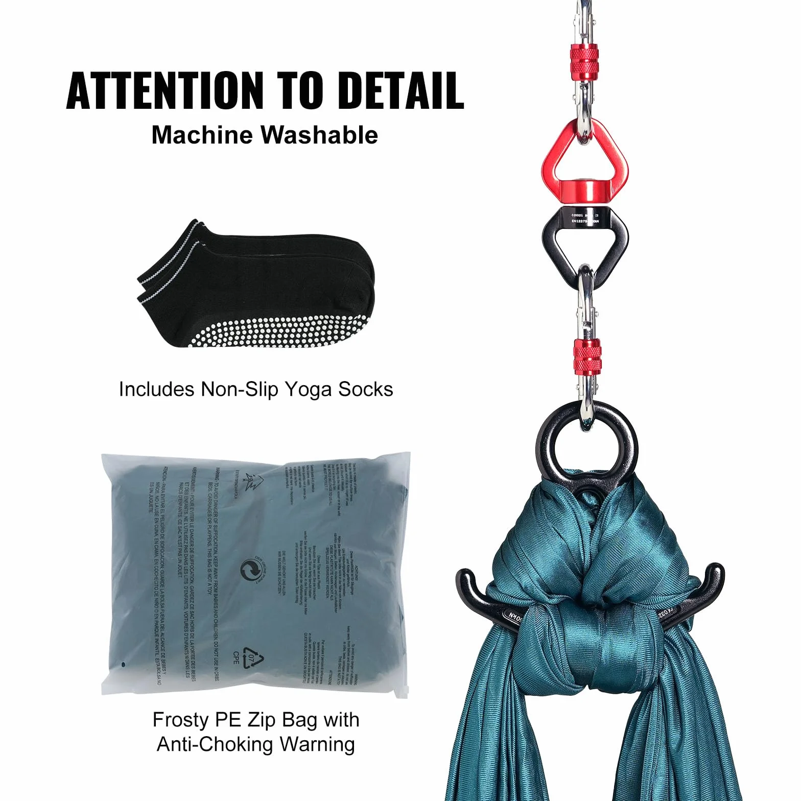 VEVOR Aerial Yoga Hamak Zestaw 8 x 2,8 m, Zielony Swing Air Muchy, Indoor Hammock 1000 kg Maks. Nośność, W Zestawie Skarpety do Jogi i Stalowy Karabińczyk