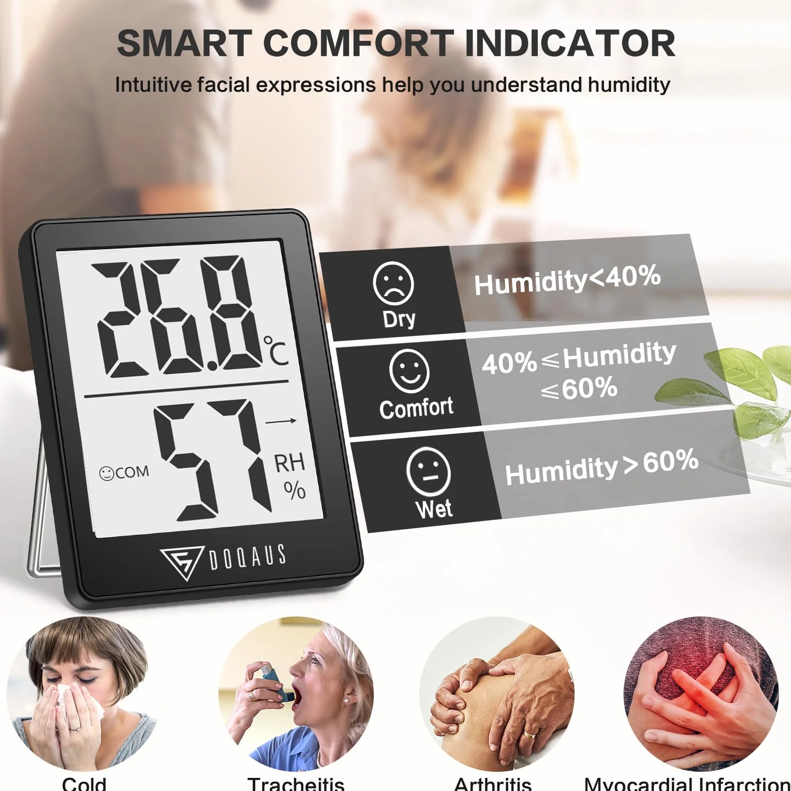 DOQAUS Mini Termometry Wewnętrzne, 3 Kawałki Termometry Domowe, Higrometry z Dużą Dokładnością, do Kontroli Temperatura w Pokojowa, Sypialnia, Pokój Dziecięcy, Salon, Biuro (Czarny)