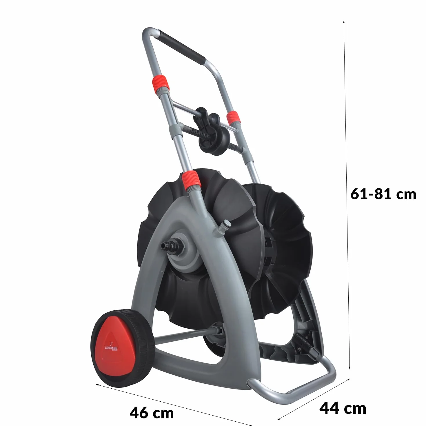 LEHMANN Wózek na wąż ogrodowy 1/2" regulowana wysokość 61-81 cm do 45 m
