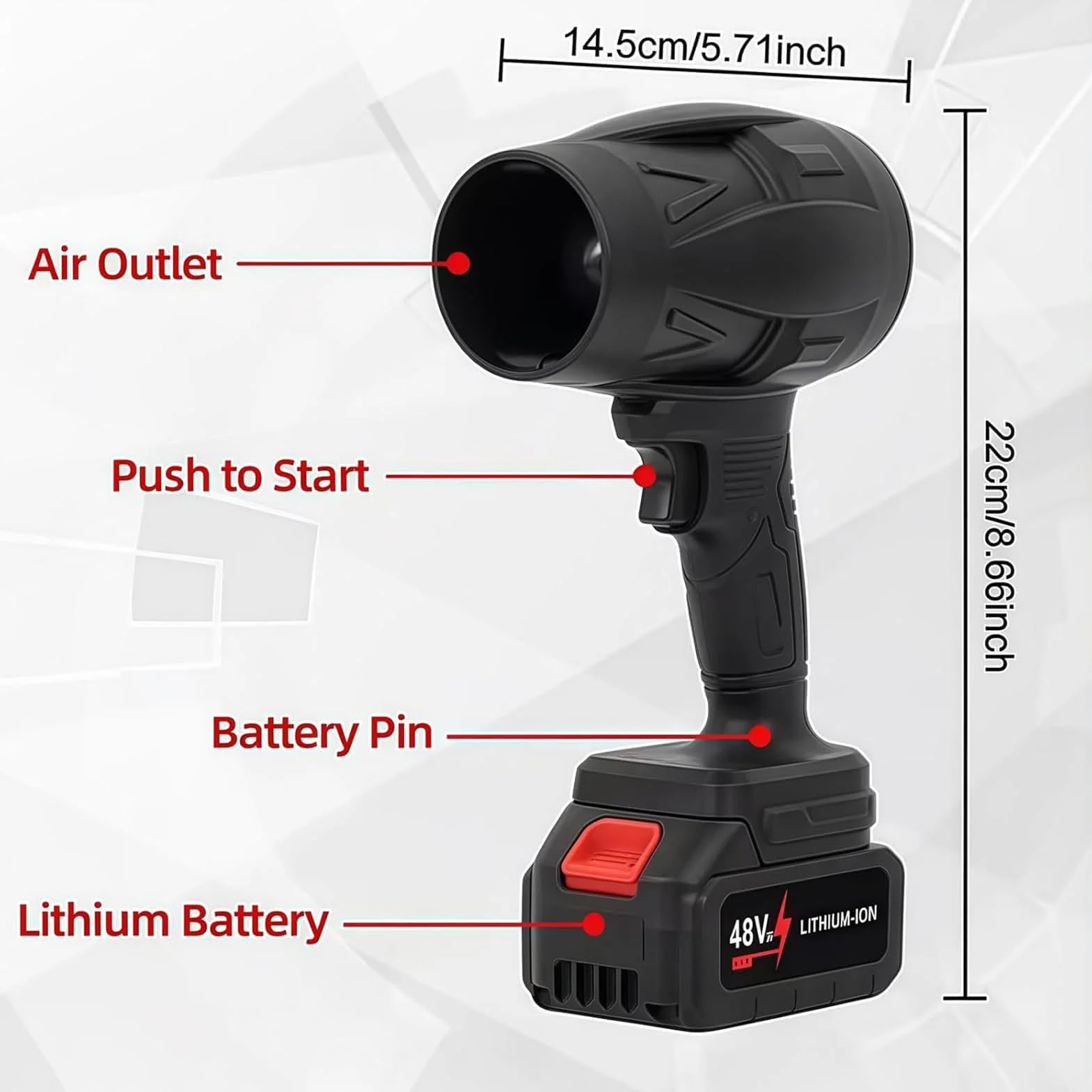 Cordless Leaf Blower Turbo Air Duster 8.66x5.71in Variable Speed Electric Battery Charger Set