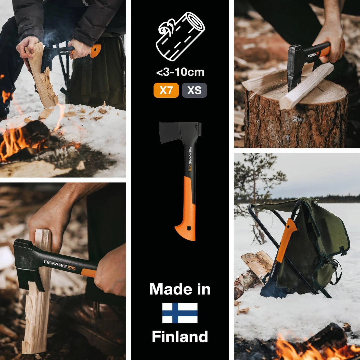 Fiskars X-Series Zestaw Siekiery z Ostrzałką, Czarny/Pomarańczowy, X7-XS