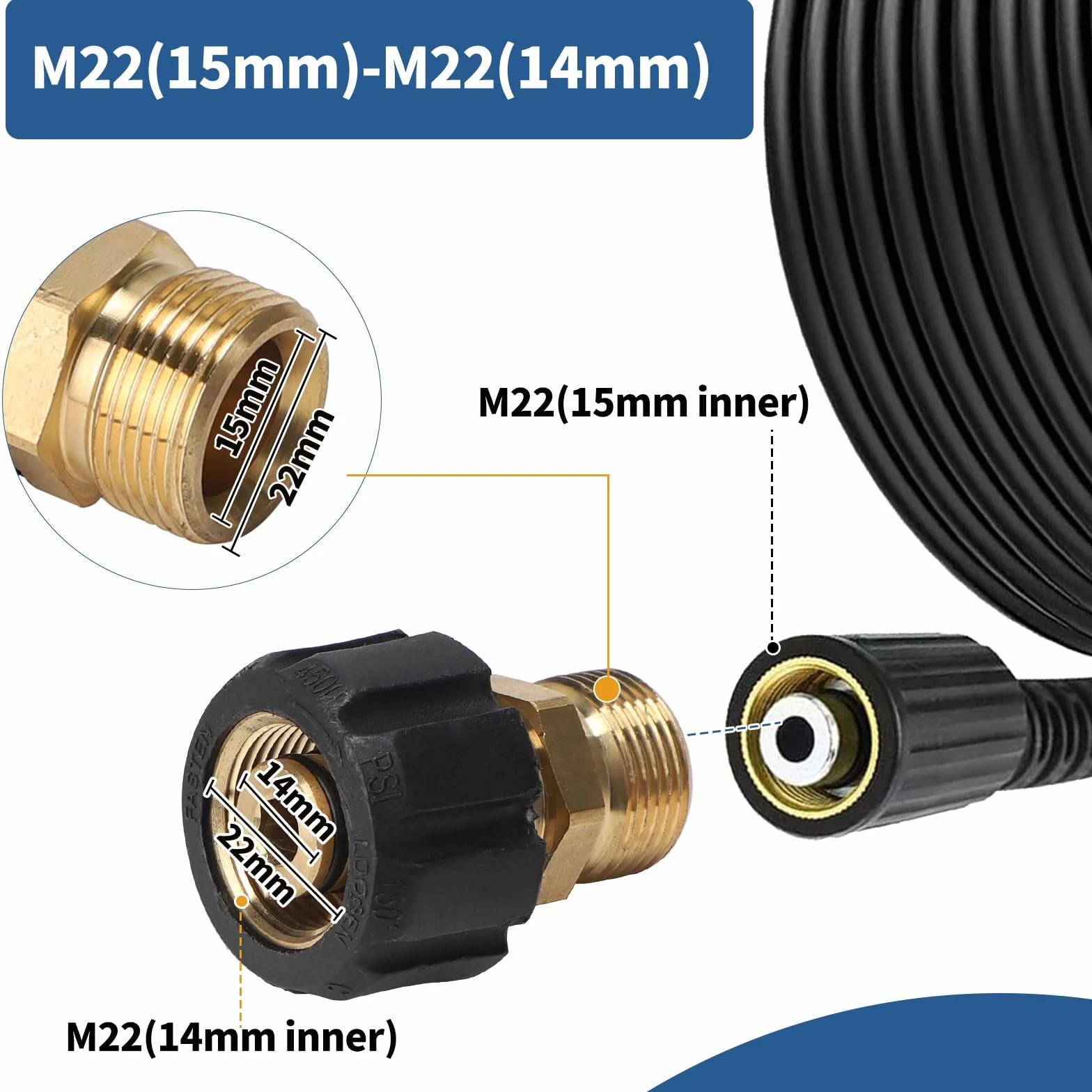 Zestaw 8 adapterów do myjki wysokociśnieniowej M22 14mm 3/4 cala mosiężna szybkozłączka