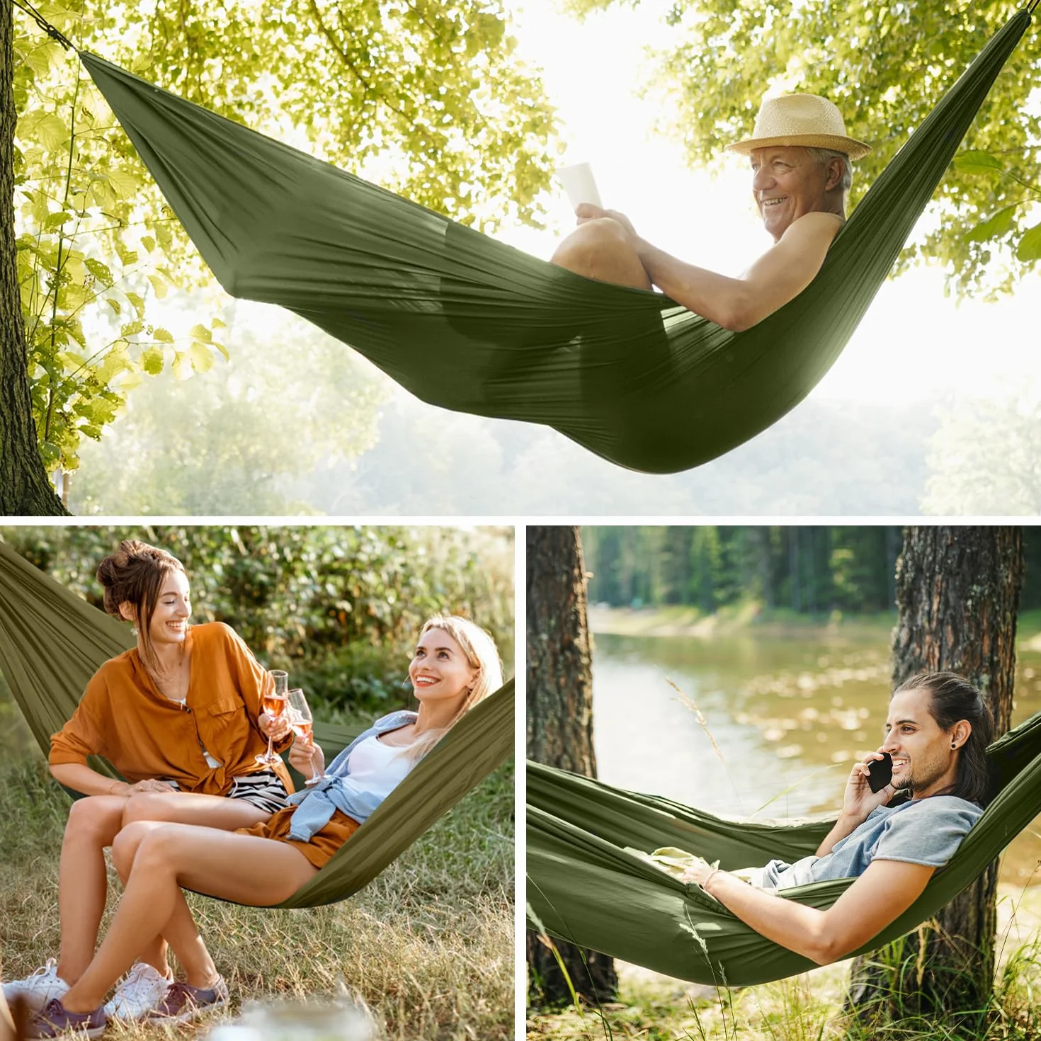Ultralekki hamak outdoorowy 250 kg z pasami mocującymi i torbą