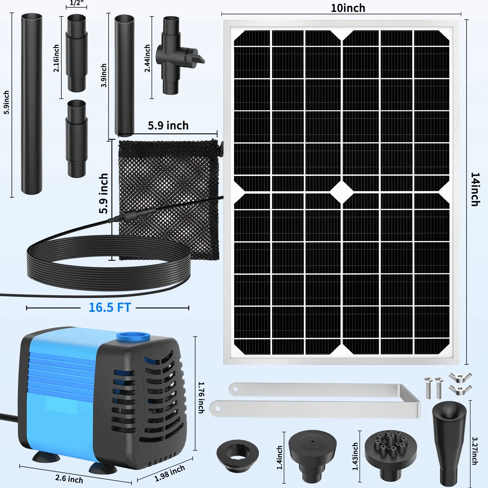 Solarna fontanna ogrodowa 15 W 190 GPH 4 Style Sprayers Pump do stawu