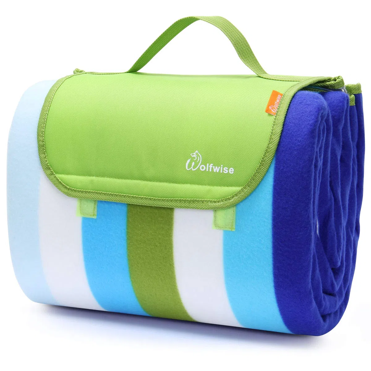 Wolfwise Picnic Blanket Extra Large Fleece Beach Mat with Waterproof Backing Anti Sand,200x200cm XXL,Green Stripes