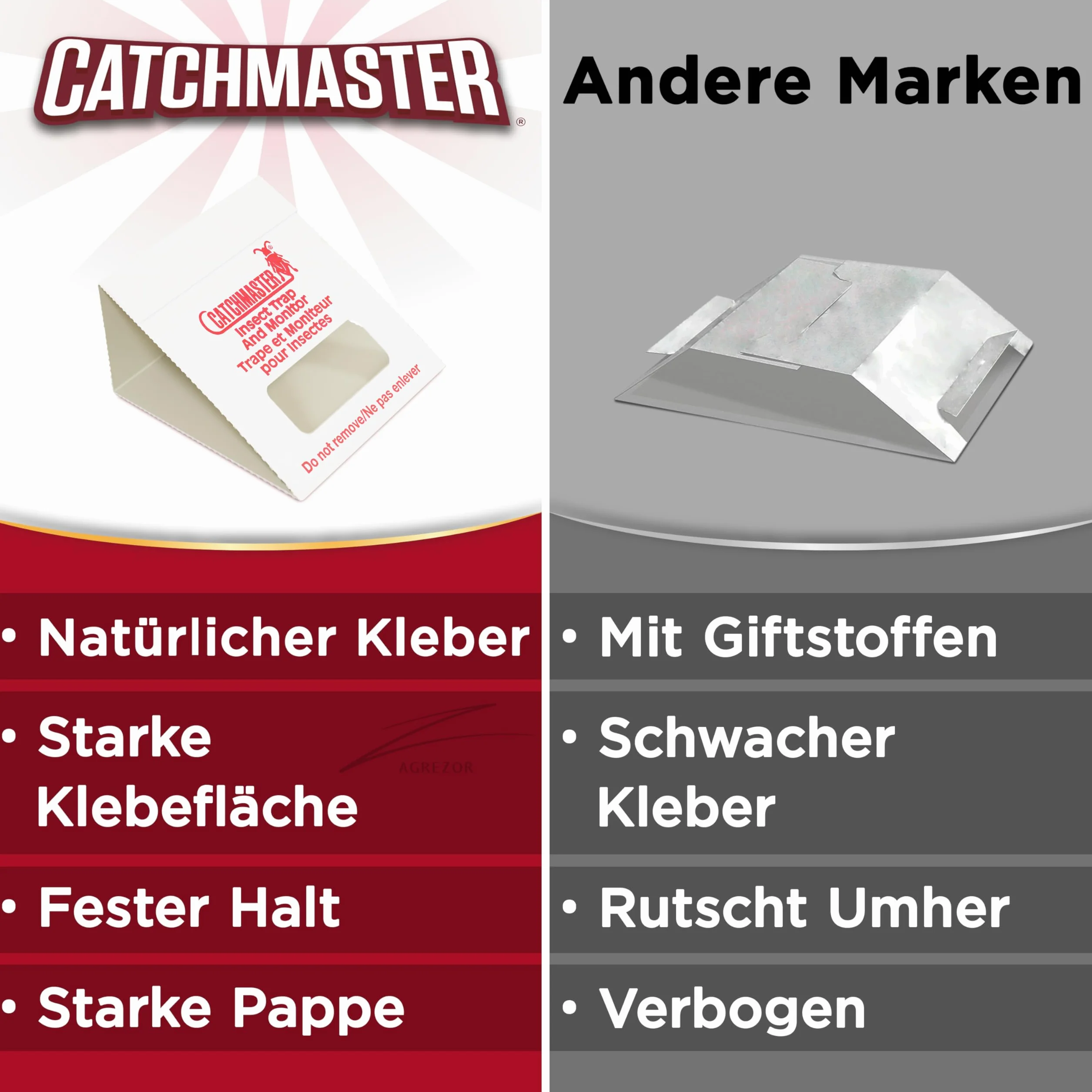 Catchmaster Pułapka na karaluchy, 30 x pułapka premium 100i, prosta pułapka na owady do karaluchów, silne klejące pułapki na karaluchy, w zestawie e-book