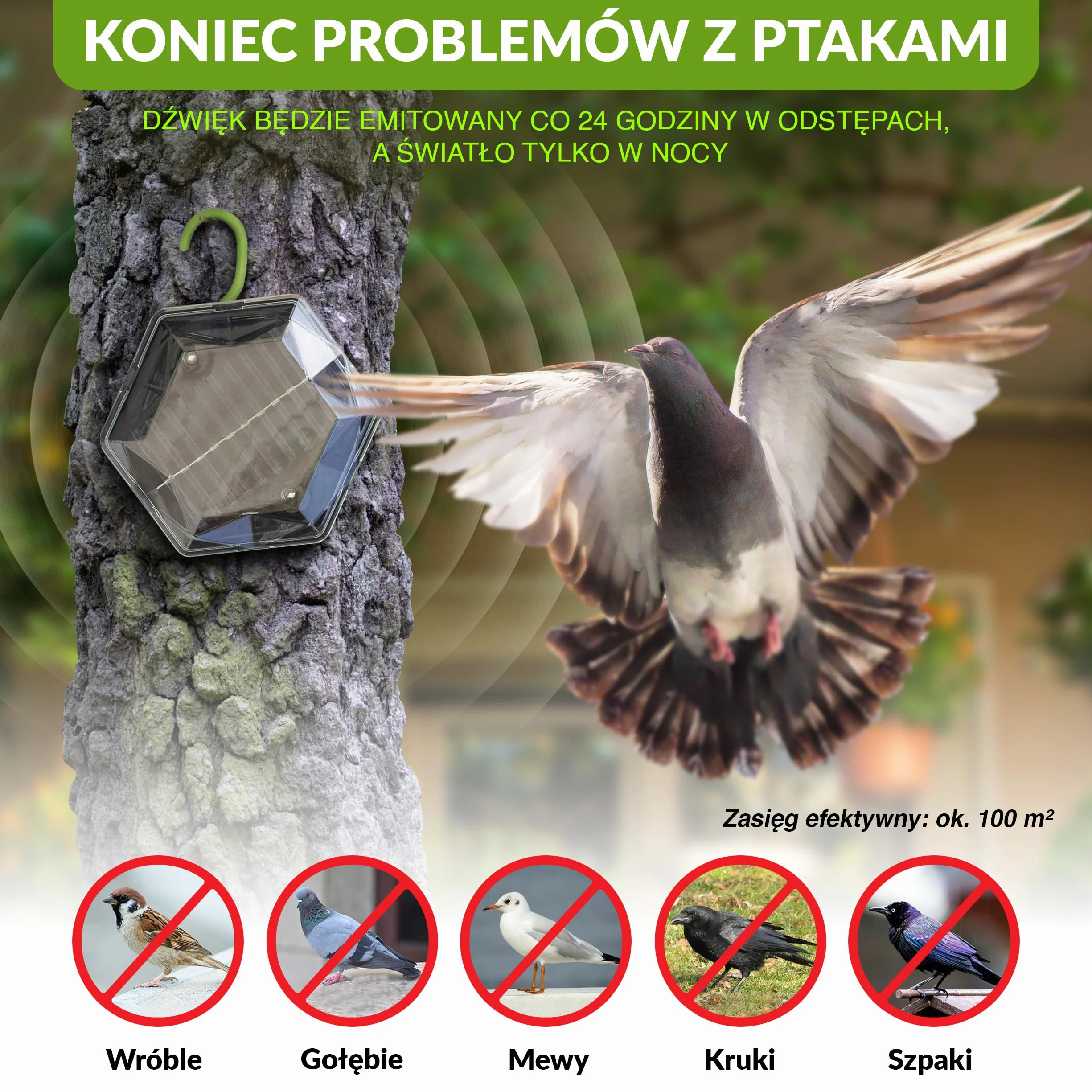 ISOTRONIC Solarowy odstraszacz ptaków Blitz + Ultradźwięki
