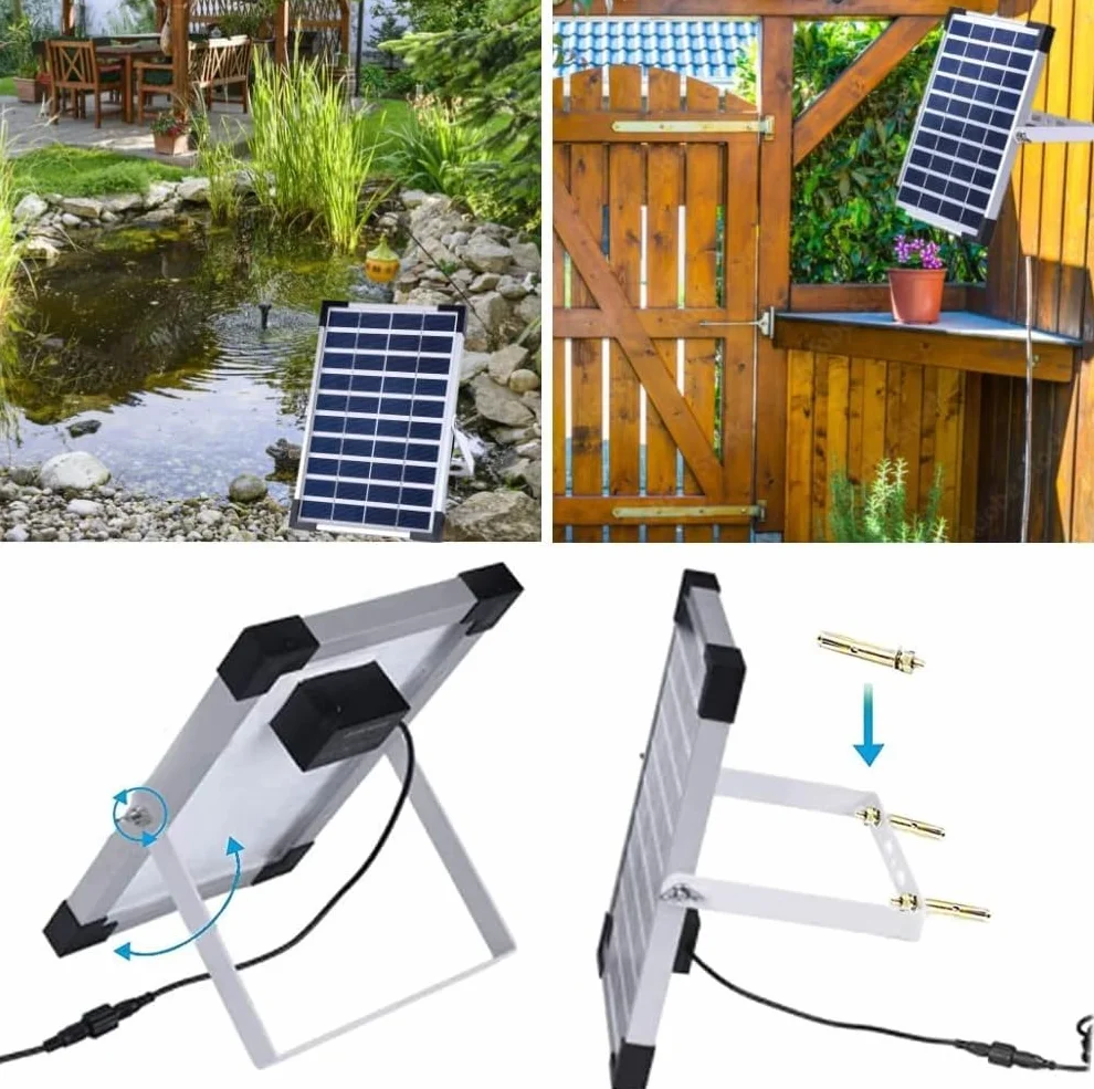 Pompa solarna do oczka wodnego 5 W, fontanna solarna 170 l/h, z 1-metrową rurą wodną DIY, 9 dysz, długość kabla 3,25 m, pompa wodna solarna, do oczka wodnego, fontanny, wodospadu, basenu