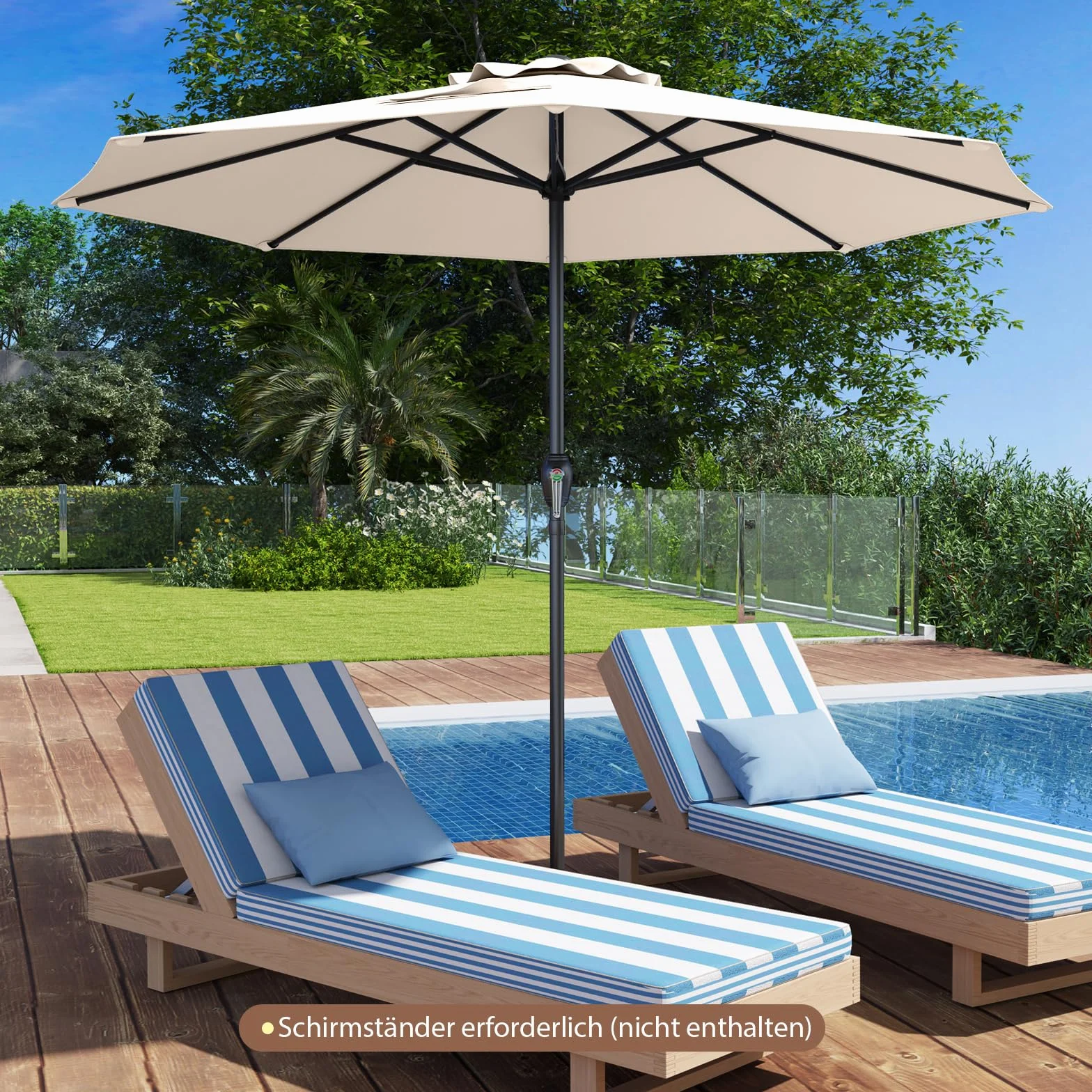COSTWAY Parasol przeciwsłoneczny 250 cm, parasol ogrodowy z korbą, 8 żeber