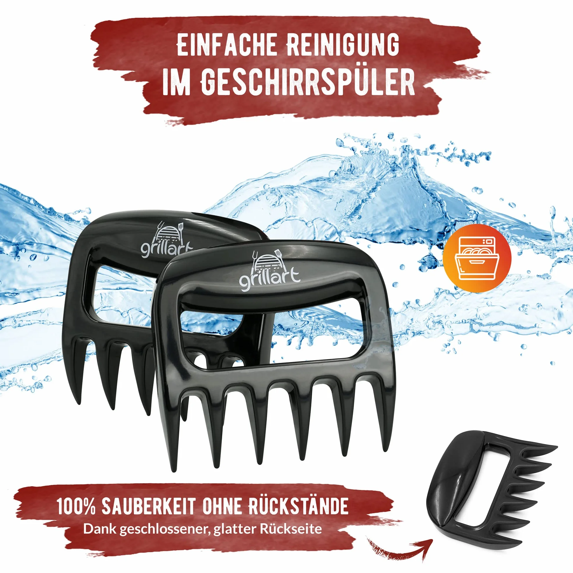 grillart Pazury wieprzowe Premium Pulled zestaw 2 szt. – wysokiej jakości pazury do mięsa z odpornego na wysokie temperatury tworzywa sztucznego – nadają się do mycia w zmywarce, wyjątkowo trwałe