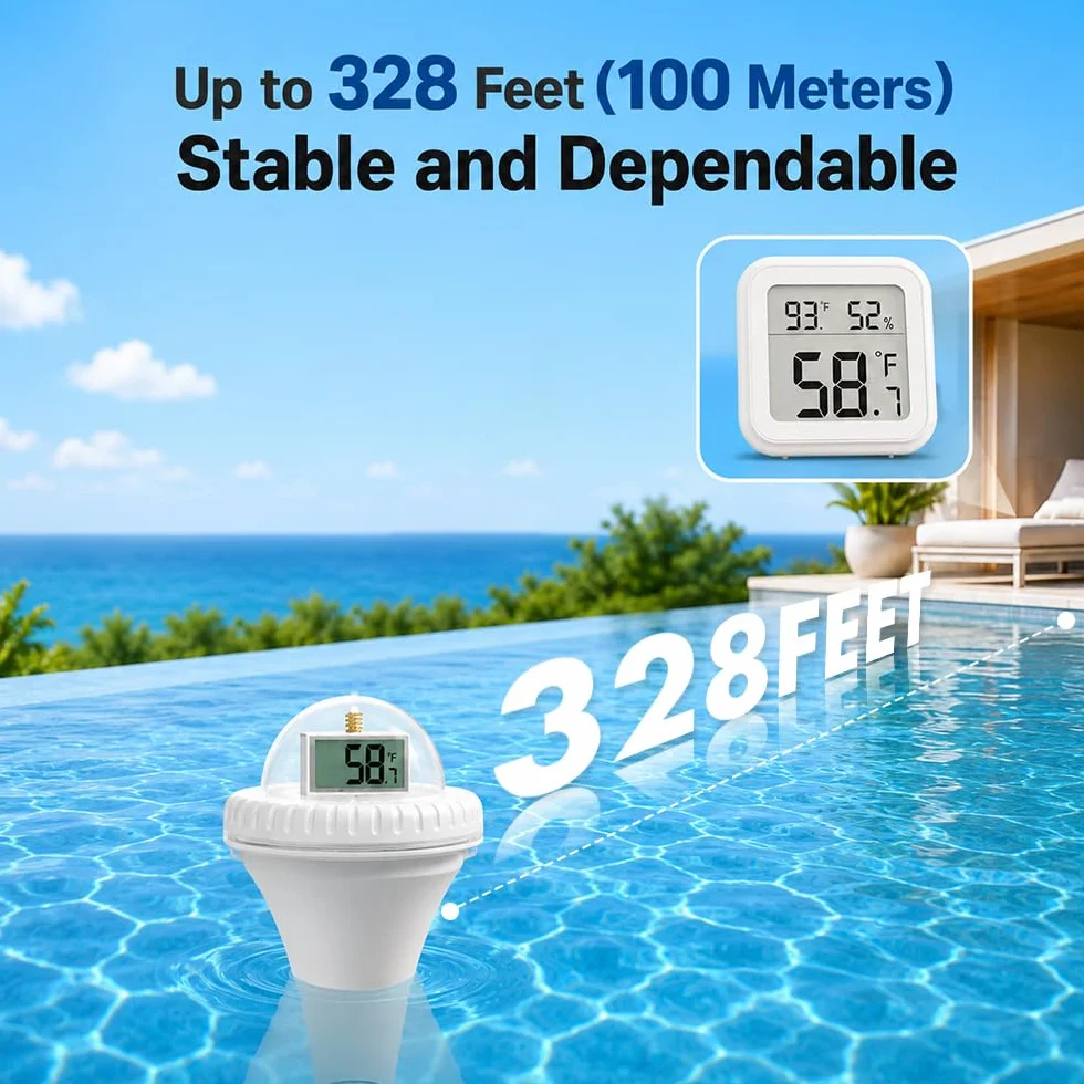 Radiowy termometr basenowy WiFi 360° z 3 wyświetlaczami LCD