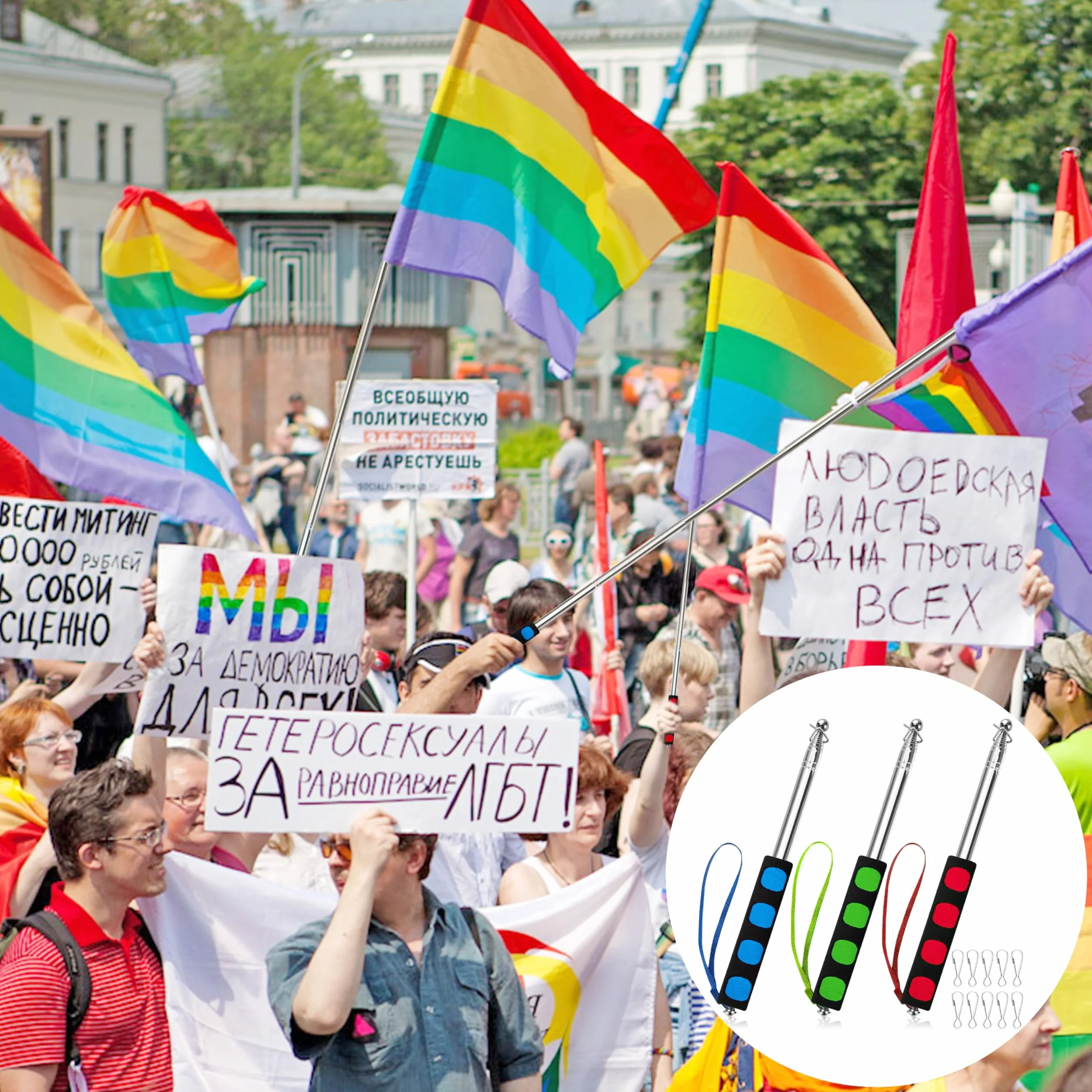 3 sztuki teleskopowe maszty flagowe 3M ze stali nierdzewnej z 10 klipsami Przenośny maszt flagowy do podróży, kempingu, nauczyciela, przewodnika