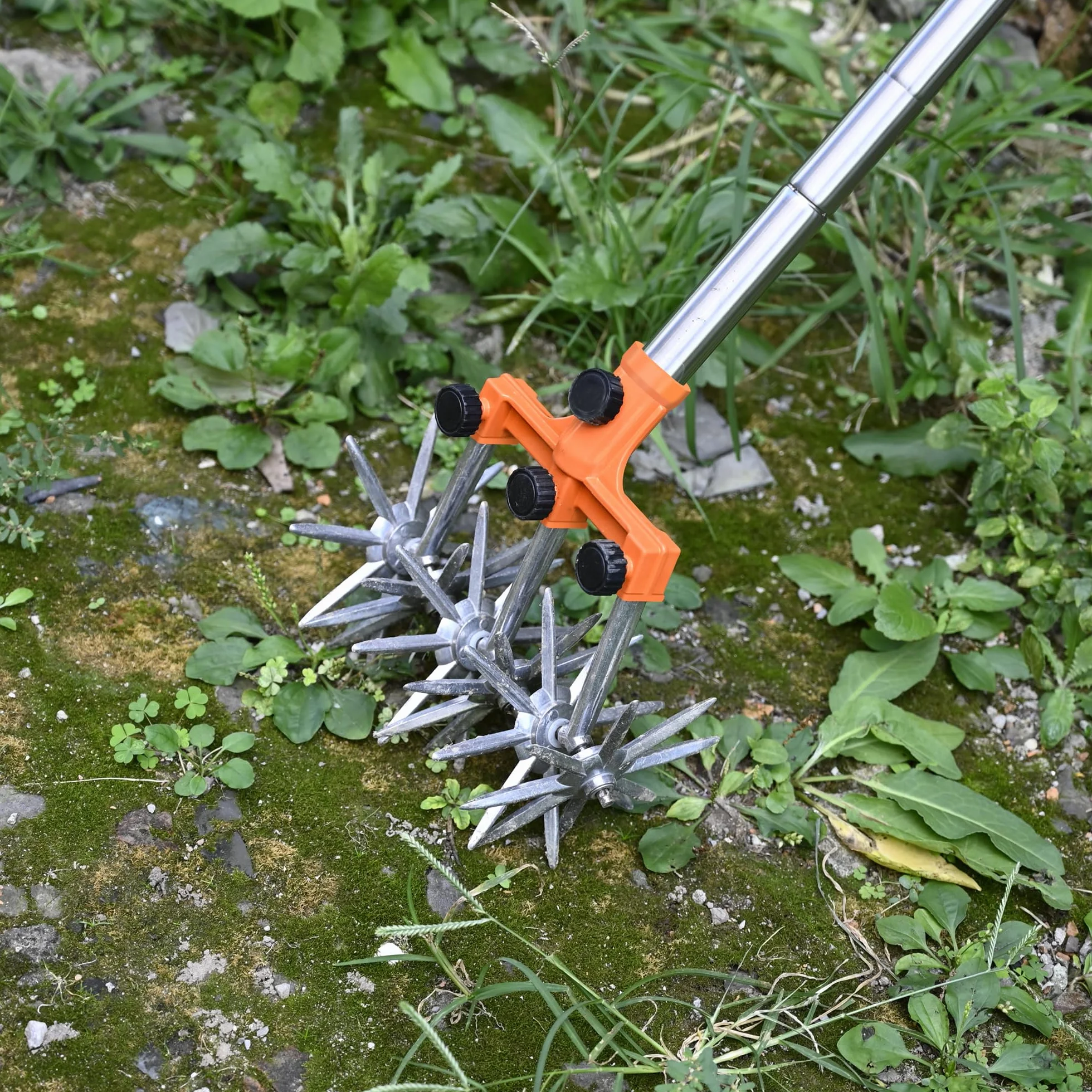 BARAYSTUS Rotary Cultivator Garden Rotary Tiller regulowany drążek ze stali nierdzewnej do mieszania gleby lub reseedingu trawy, całkowita długość 145 cm.