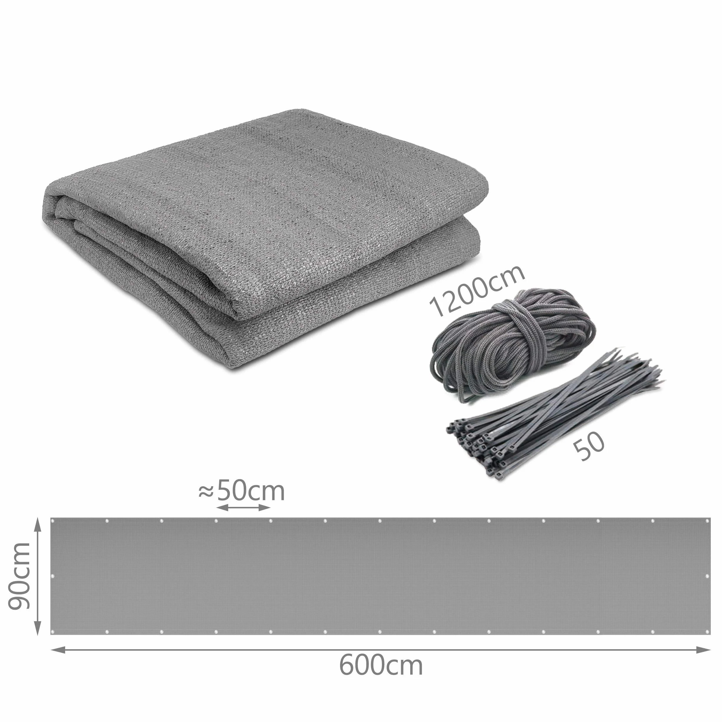 VOUNOT Osłona balkonowa 90 x 600 cm, osłona balkonowa na taras i płot, tkanina HDPE, ochrona przed promieniowaniem UV, odporna na warunki atmosferyczne, szara
