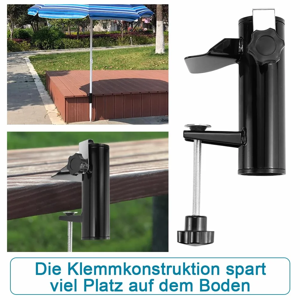 Abnaok Parasol przeciwsłoneczny, balkonowy, na poręcz balkonową, uchwyt, stojak na parasol przeciwsłoneczny z metalu, wodoszczelny i nierdzewny