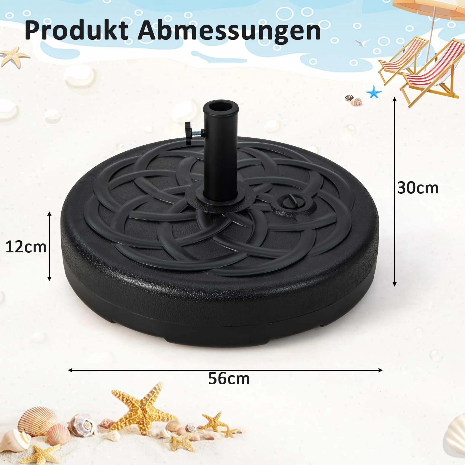COSTWAY Stojak na parasole przeciwsłoneczne, 23 l/39 kg, napełniany wodą lub piaskiem, stojak na parasole o średnicy 38/48 mm, Ø 56 cm, stojak na parasole do ogrodu, na balkon
