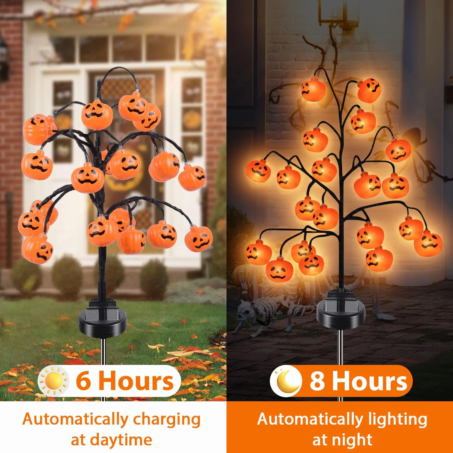 Dekoracja na Halloween, lampy solarne do ogrodu na zewnątrz, 2 sztuki, 20 diod LED, 2 tryby, wodoodporna, dekoracja, ogród, Halloween, pomarańczowa, dynia, lampion, ozdoba