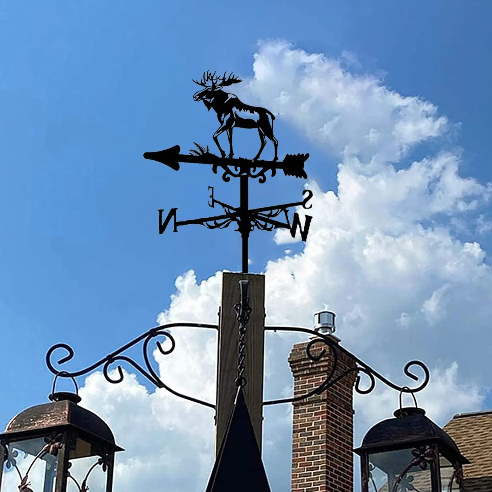 Metal Weather Vane Deer Moose Weathervane Garden Farm Retro Wind Vane Wind Direction Indicator ​for Outdoor Iron Roof Outdoor Yard Decoration