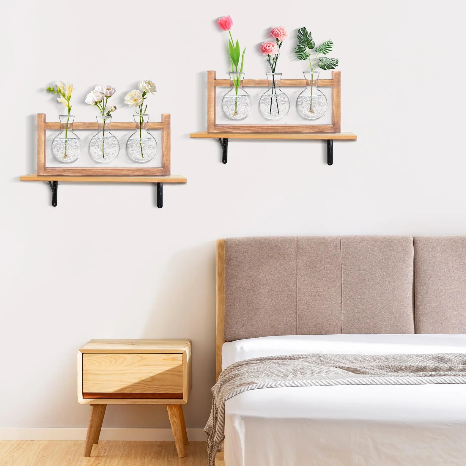 Fentar Stacja rozmnażania roślin, Terrarium Rośliny ekosystem z wtyczką i drewnianą podstawą, moda przezroczyste szkło terrarium, hydroponic szklane doniczki dekoracyjne kryty (kulisty)