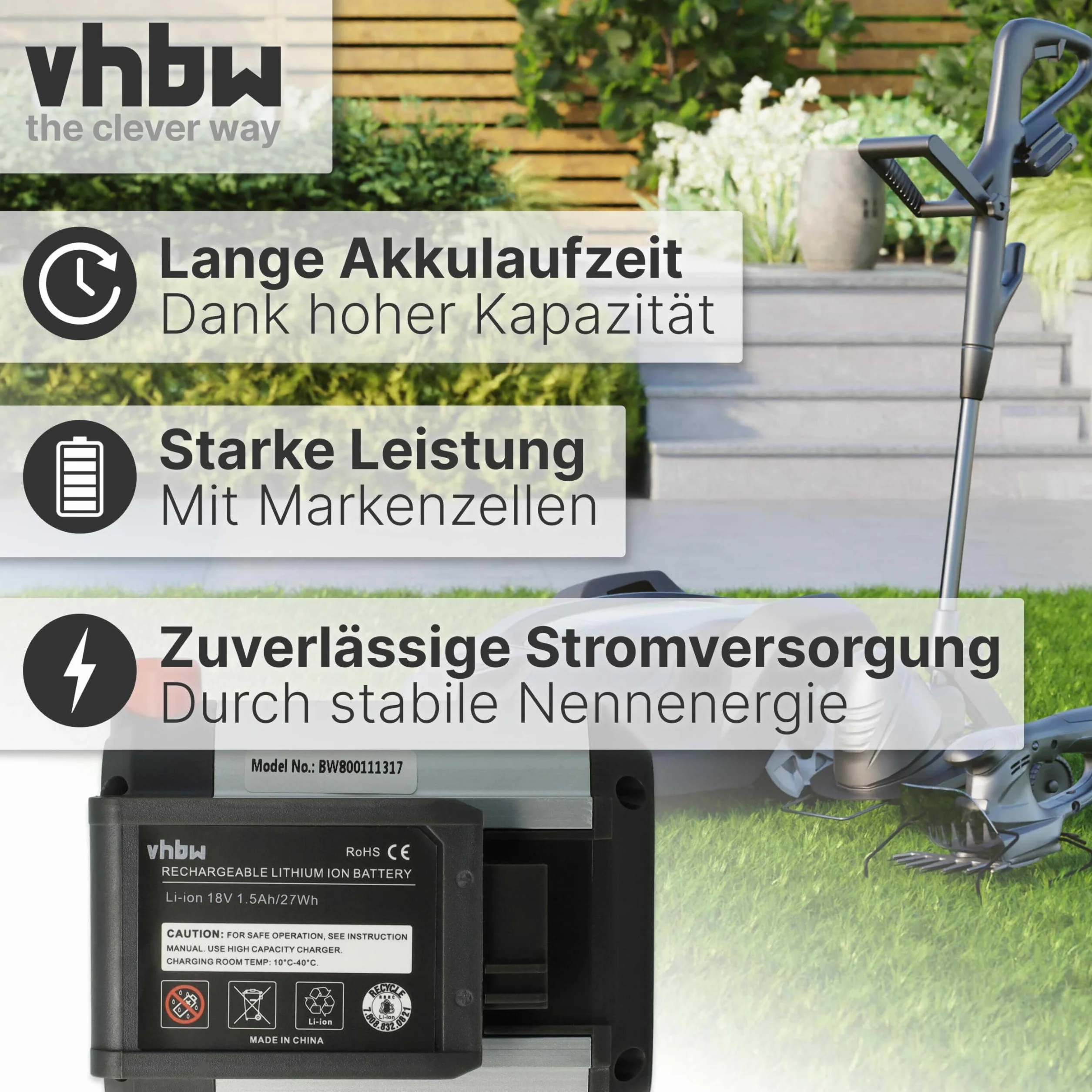 vhbw akumulator kompatybilny Gardena EasyCut Li-18/23 R 9823-20 zamiennik BLi-18 Li-Ion 1500mAh 18V