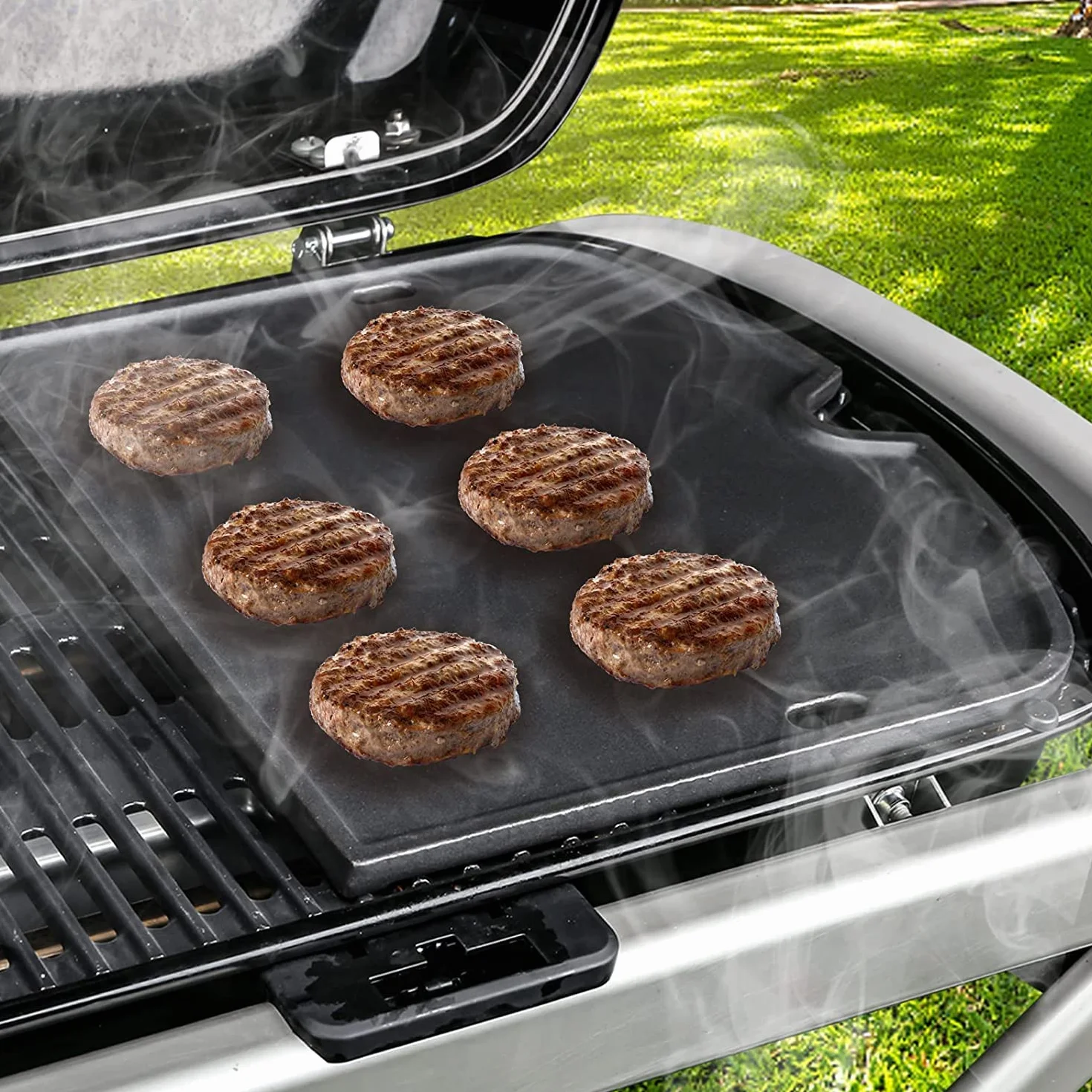 GFTIME Żeliwna Patelnia Grillowa do Weber Traveler - Przenośny Grill Gazowy, Zamienna Część do Grillowania na Zewnątrz, Czarna