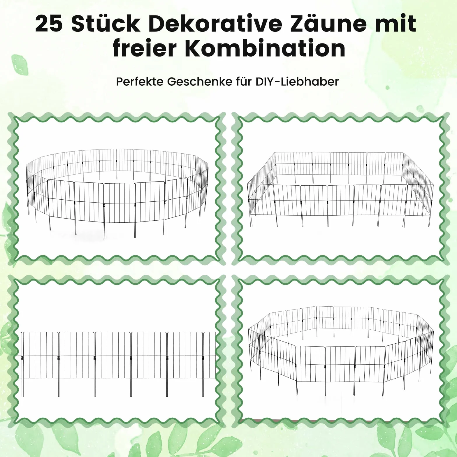 COSTWAY Płotek Ogrodowy 25 Elementów Metalowy, Dekoracyjne Ogrodzenie 60 cm, Płotek Wbijany Bariera dla Zwierząt do Rabat, Trawnika, Oczka Wodnego, Składany, Czarny