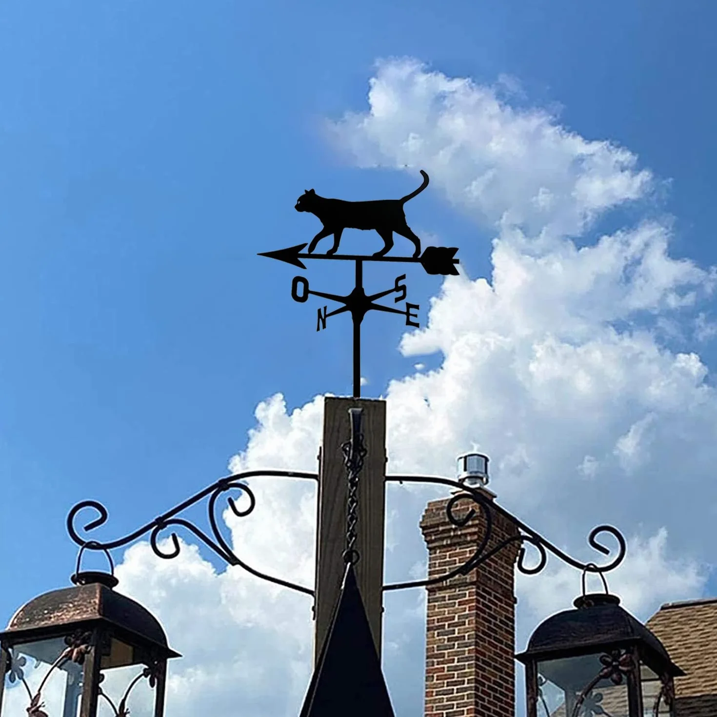 Metal Stainless Steel Cat Weathervane Wind Direction Indicator Garden Yard Ornament