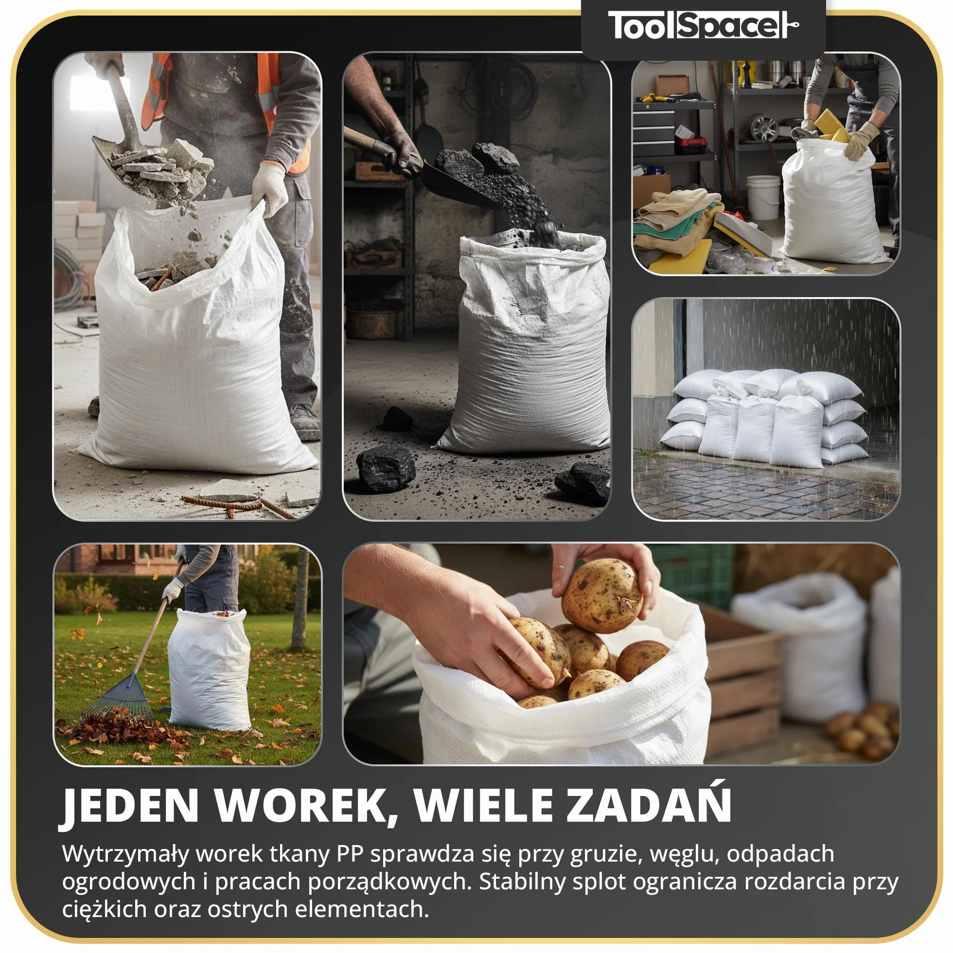ToolSpace Worek polipropylenowy 105x65 cm 50 kg Worki transportowe