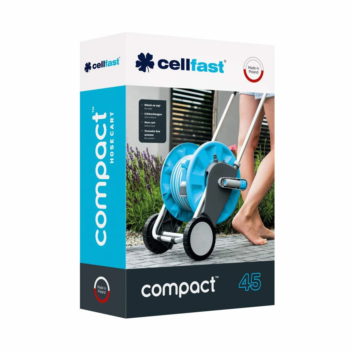 CELLFAST Wózek Na Wąż Ogrodowy 2 Koła Gumowany Uchwyt Odporny Na Korozję Zapobiega Skręcaniu Węża Compact