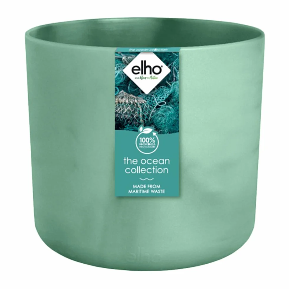 elho The Ocean Collection okrągła 18 cm – doniczka na kwiaty do wewnątrz, w 100% z recyklingu, wykonana z odpadów morskich, zielona/zieleń Pacyfiku