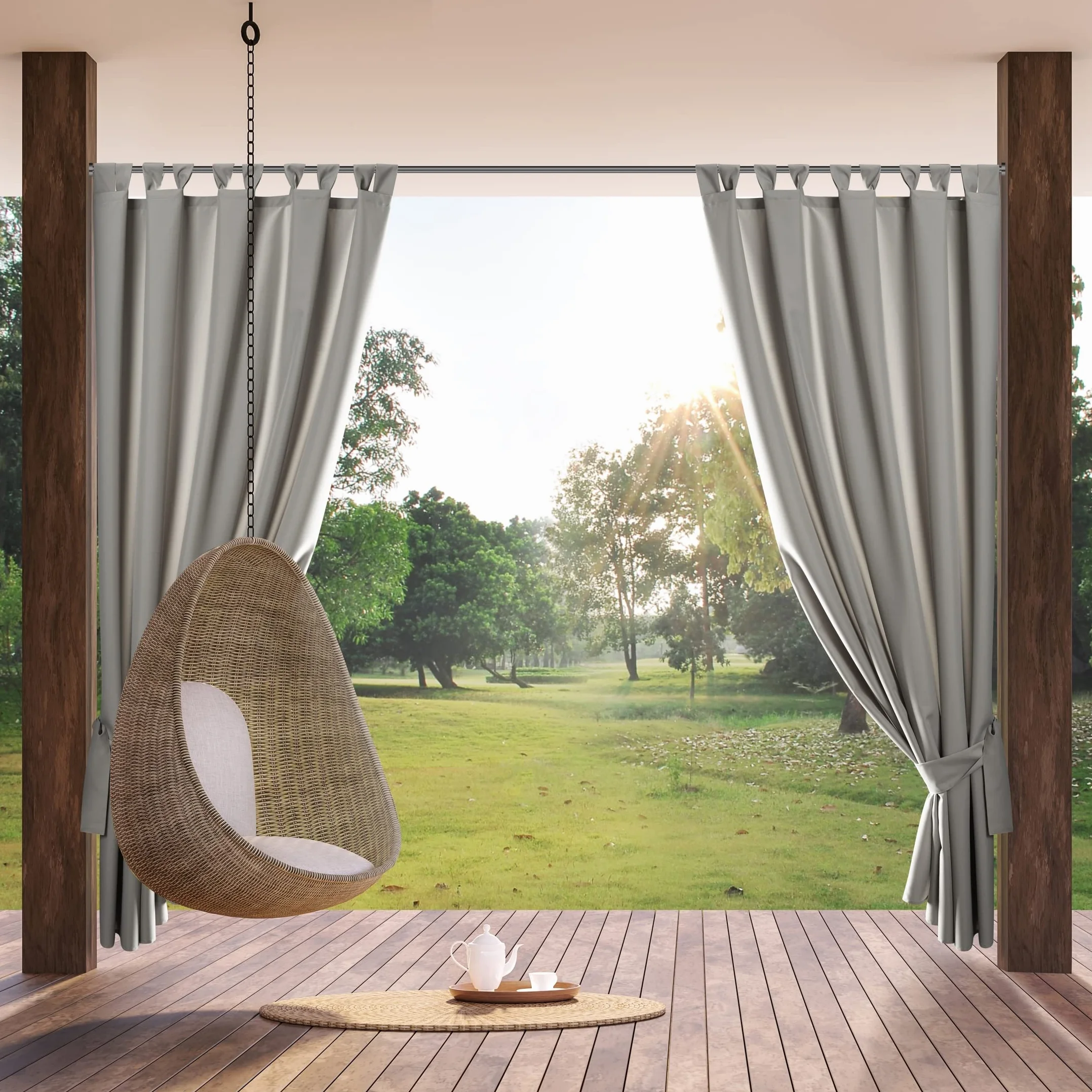 Eurofirany Garden Zasłona outdoorowa z zasłoną na szelkach, 1 szt. zdejmowane szlufki, ochrona przed słońcem, wiatroszczelna, wodoszczelna, do pawilonu, na taras, pergolę, 155 x 240 cm, jasnoszara