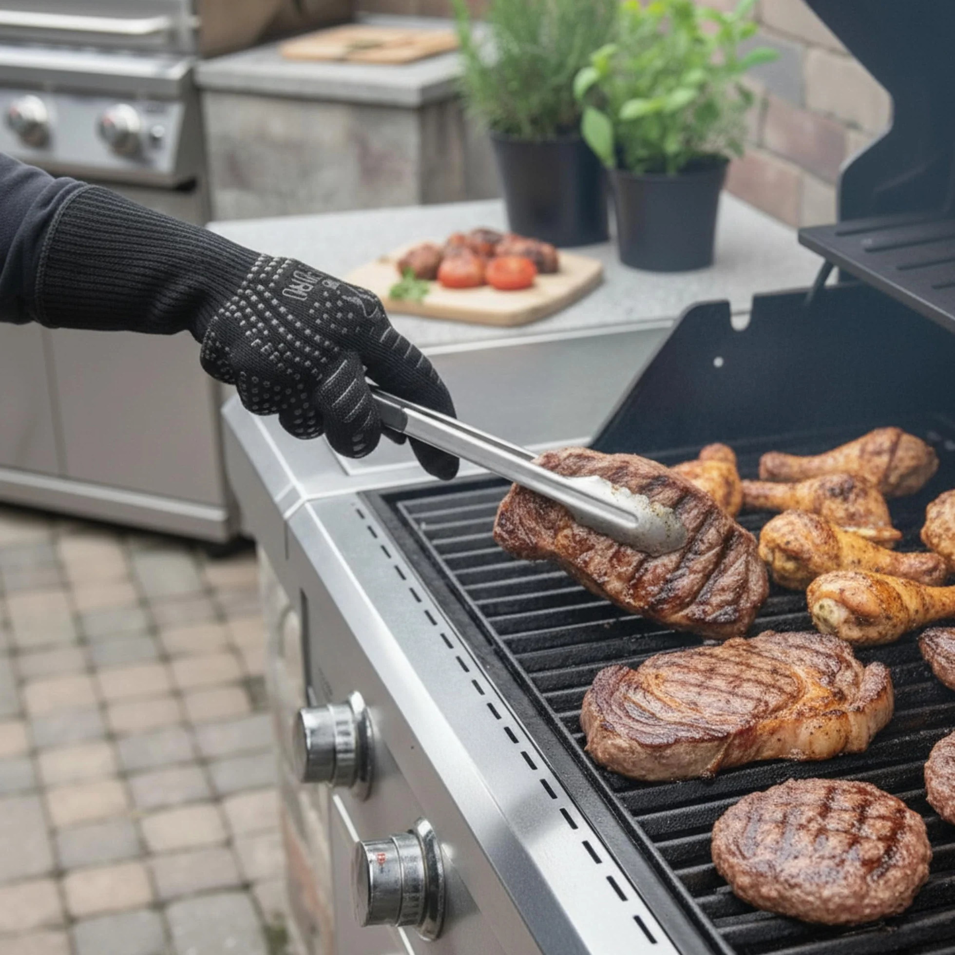 BBQ-Toro Rękawice do grilla (2 sztuki) | odporne na wysoką temperaturę | Ognioodporne rękawice piekarnicze do 800 °C | Zestaw rękawic do grilla BBQ z antypoślizgową powłoką | Rękawice ochronne przed