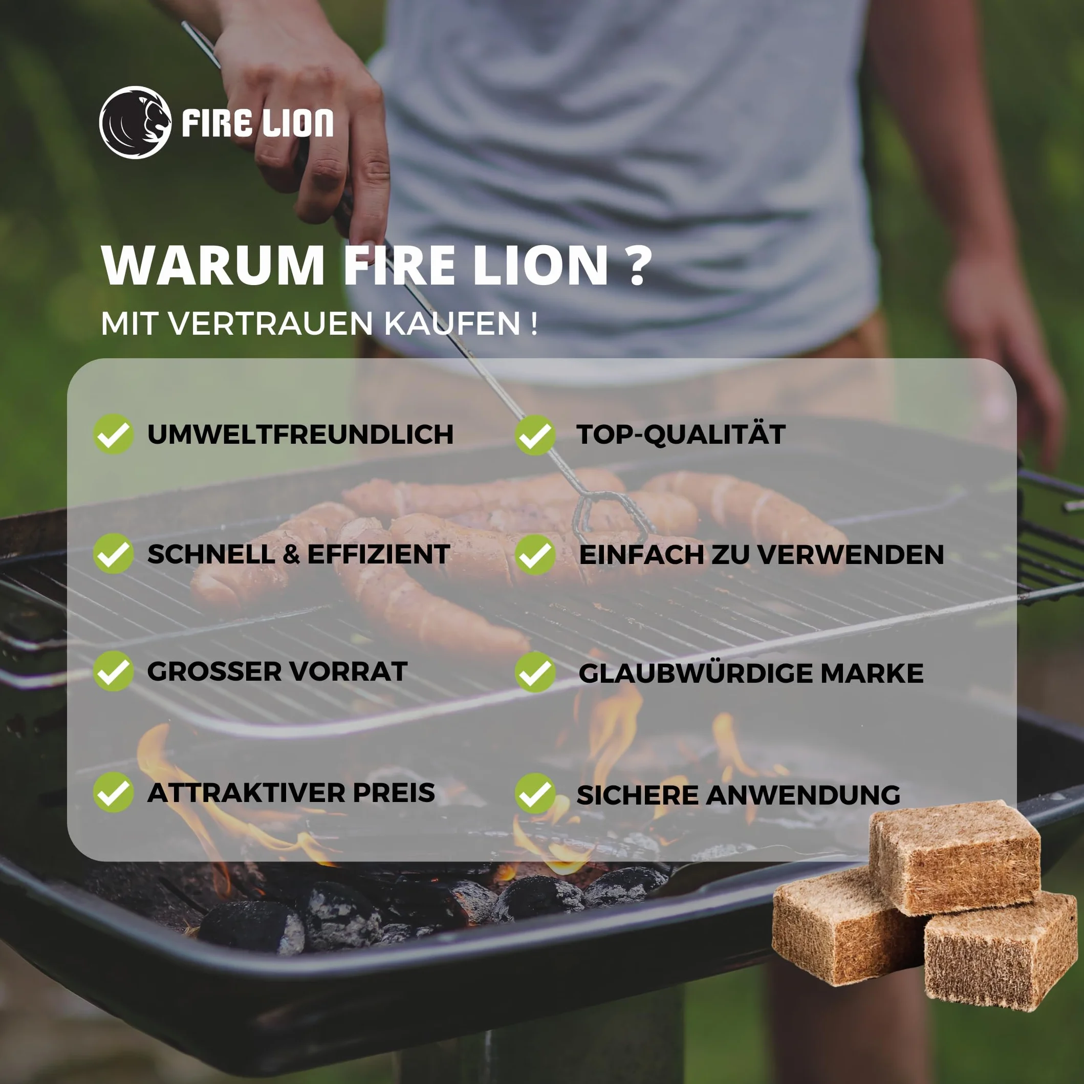 FIRE LION Podpałka do kominka 24 płyty 32 kostki roślinne kostki do rozpalania wyprodukowano w Niemczech