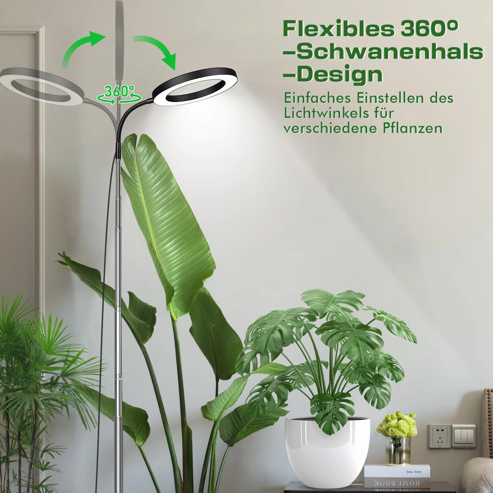 Lampa LED do roślin o pełnym spektrum, 72 LEDs Lampa do uprawy roślin w pomieszczeniach, Oświetlenie roślin 160 cm z gęsią szyją 360°, Timer 3/9/12H, regulowana wysokość, 3 tryby,10 jasności