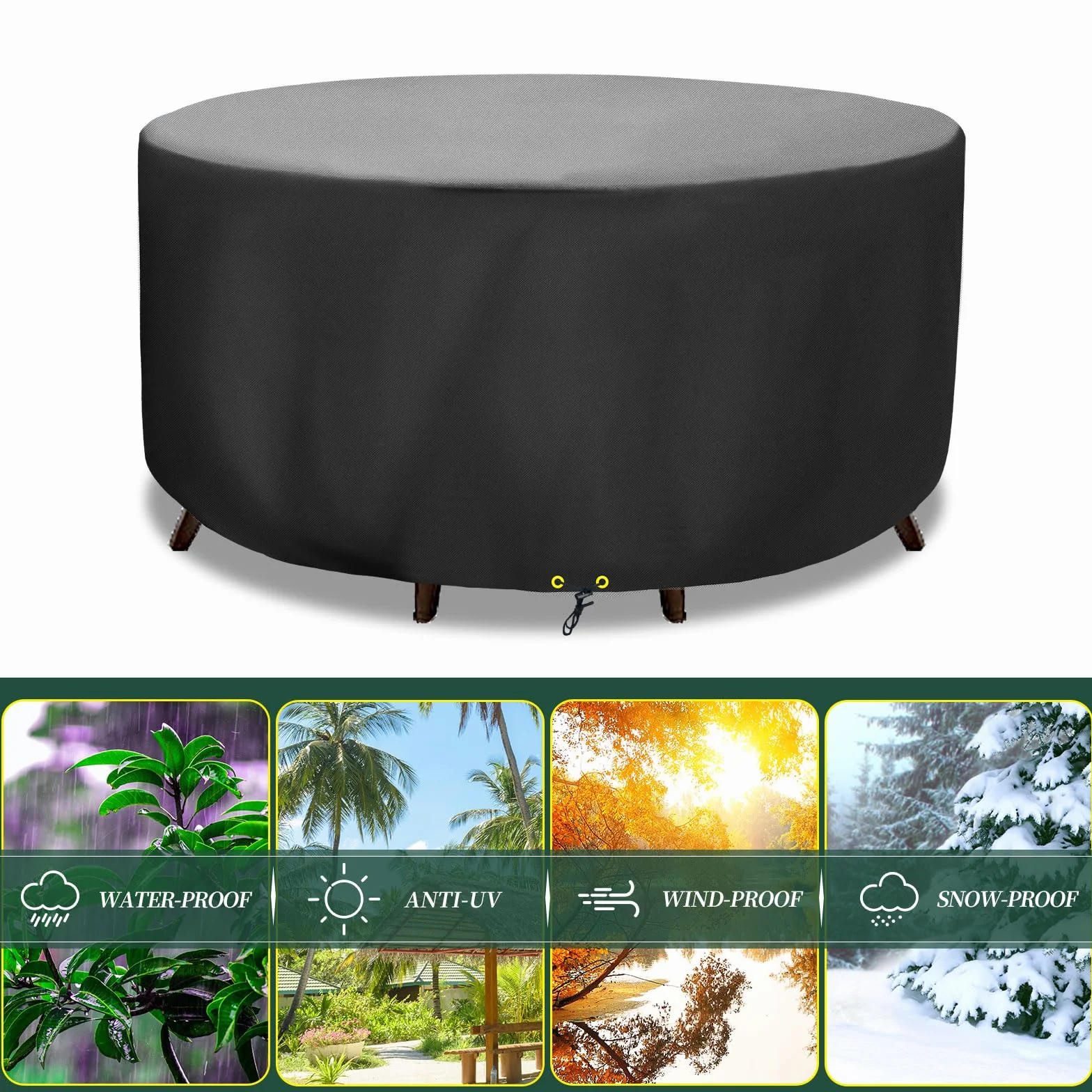Zestaw mebli ogrodowych - wodoodporny, duży okrągły obrus, 420D Oxford Outdoor Patio Set Cover, wiatroszczelny, anty-UV, Ø 230 x 90 cm