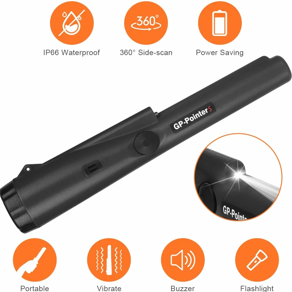 Flintronic Pinpointer, wykrywacz metalu, przenośny wykrywacz metali 360°, pinpointer, wodoodporny, ręczny wskaźnik pinpointer, z diodami LED i kaburą, narzędzie do wykrywania metali do lokalizowania