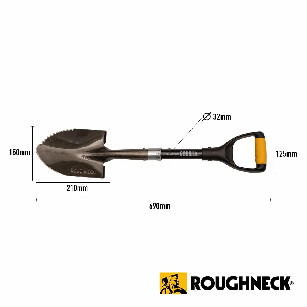 Łopata Roughneck Gorilla Sharp-Edge Micro 690 mm (27") – Wytrzymałe, okrągłe ostrze do cięcia, kopania i otwierania worków z materiałem sypkim w małych, kompaktowych przestrzeniach