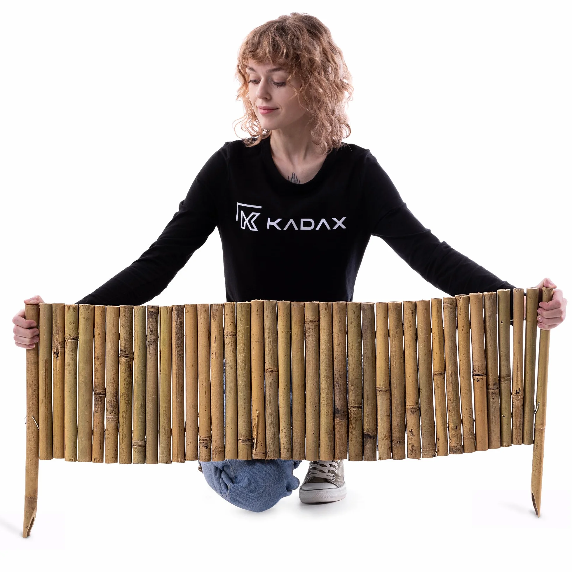 KADAX Krawędź trawnika z bambusa, 100 x 30 cm, elastyczne obramowanie rabatki z bambusowych drążków, ogrodzenie bambusowe do ogrodu, dekoracyjne ogrodzenie ogrodowe