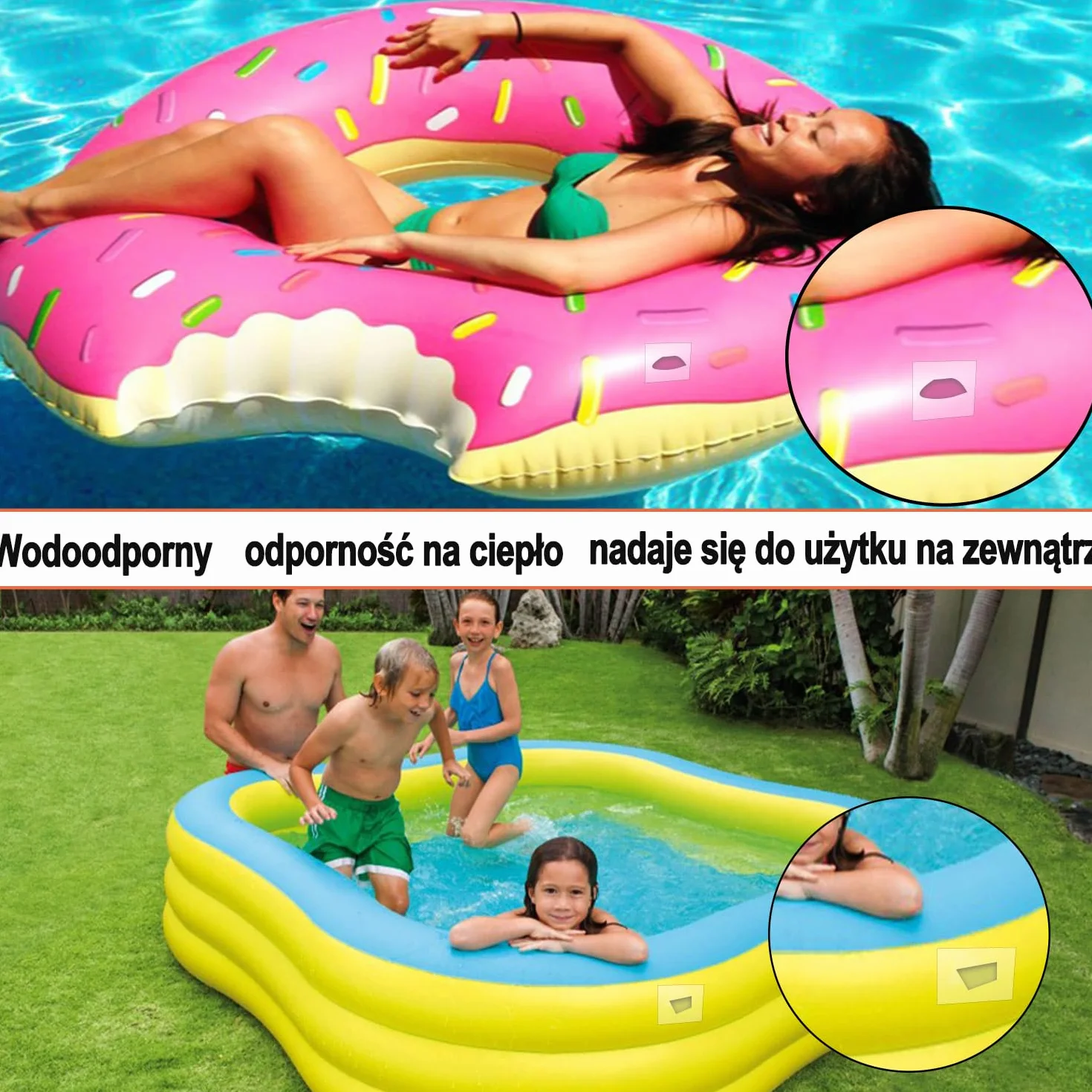 Samoprzylepny zestaw naprawczy do nadmuchiwanej łatki, wodoodporna naszywka naprawcza basenu TPU, 8,8 x 8,8 cm, przezroczysta winylowa łatka naprawcza do nadmuchiwanego basenu, pierścienia do
