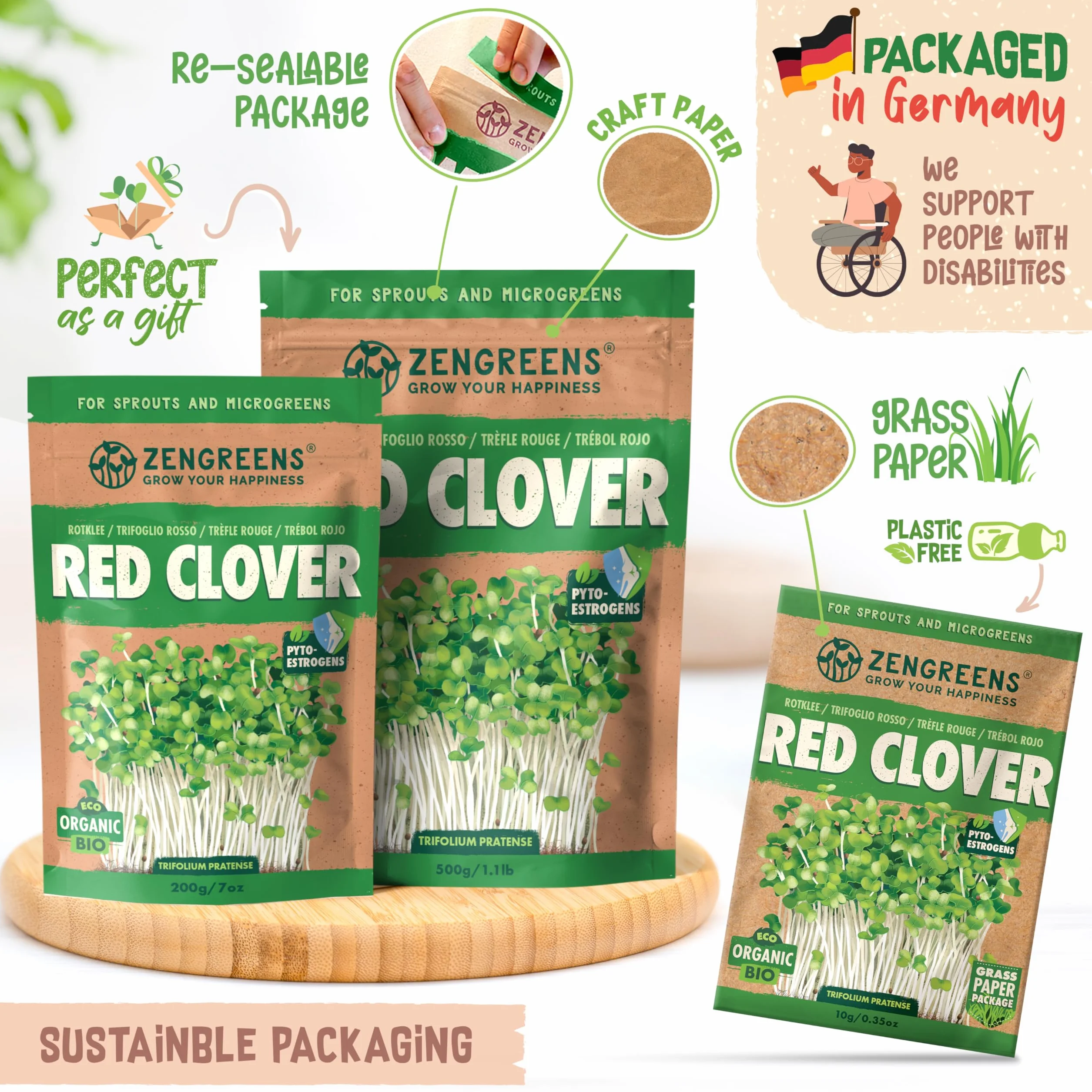 ZenGreens® - Organiczne nasiona koniczyny czerwonej - Wybierz pomiędzy 10, 200 g i 500 - nasiona koniczyny czerwonej o zdolności kiełkowania ponad 97% - nasiona koniczyny czerwonej kiełki