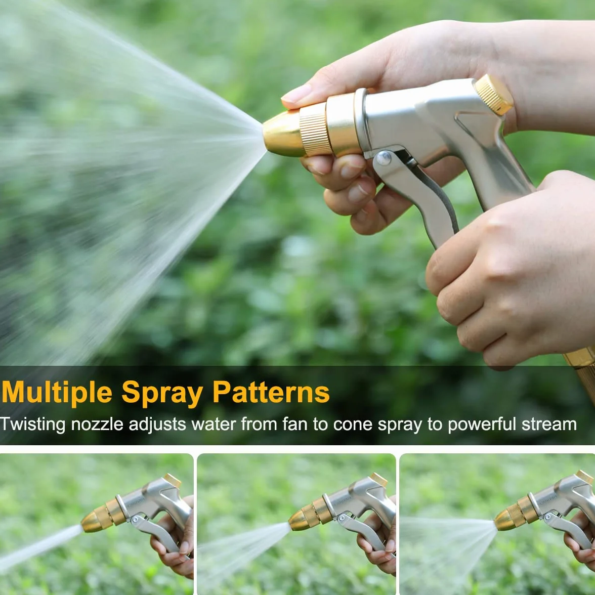 FANHAO Pistolet natryskowy do węża ogrodowego, mosiężna końcówka, wysokociśnieniowa dysza z regulowanym wzorem