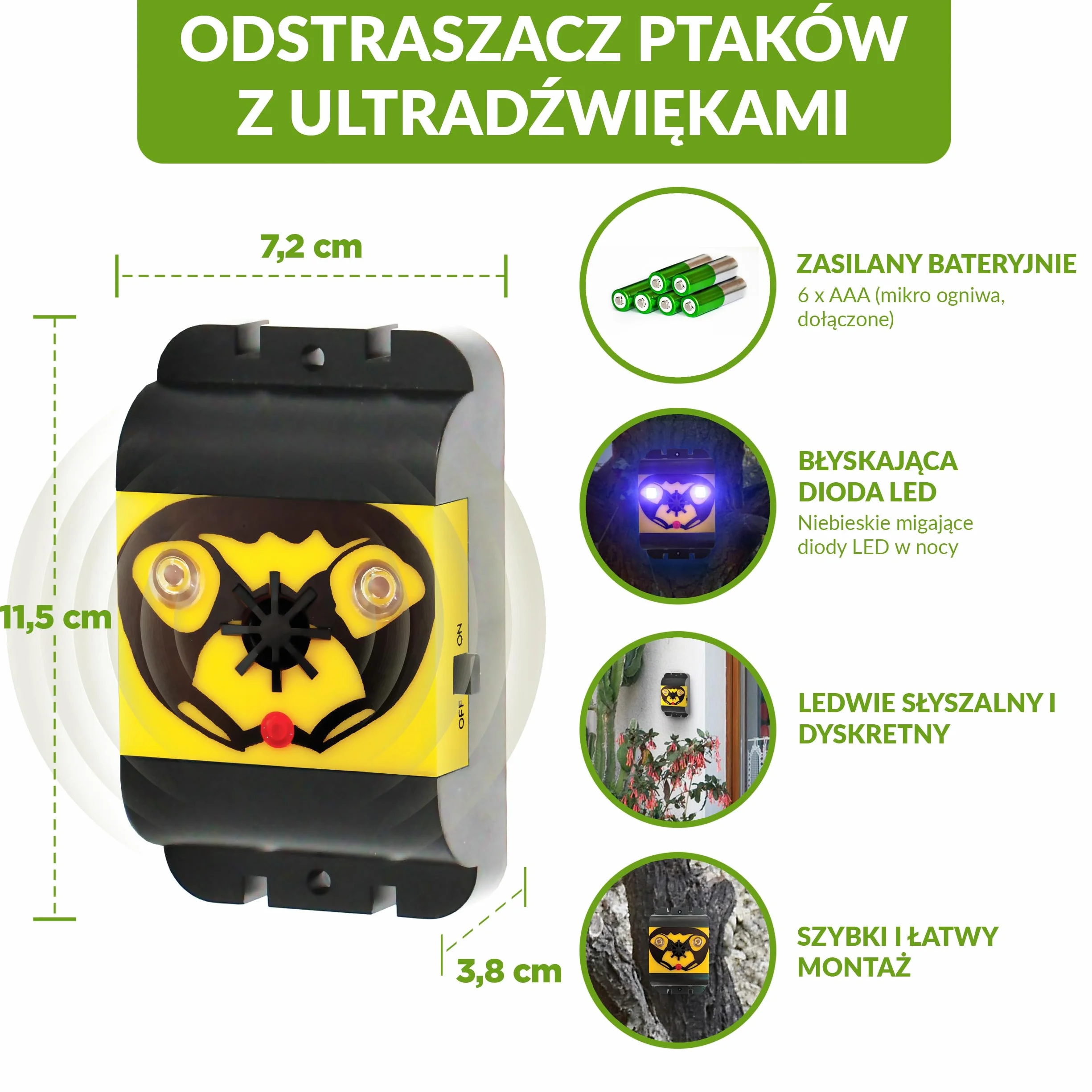 ISOTRONIC 3-częściowy zestaw ultradźwiękowych odstraszaczy ptaków, gołębi, ptaków, mew, kotów, na balkon, okna, drzewo, owoce, bez kolców gołębiowych