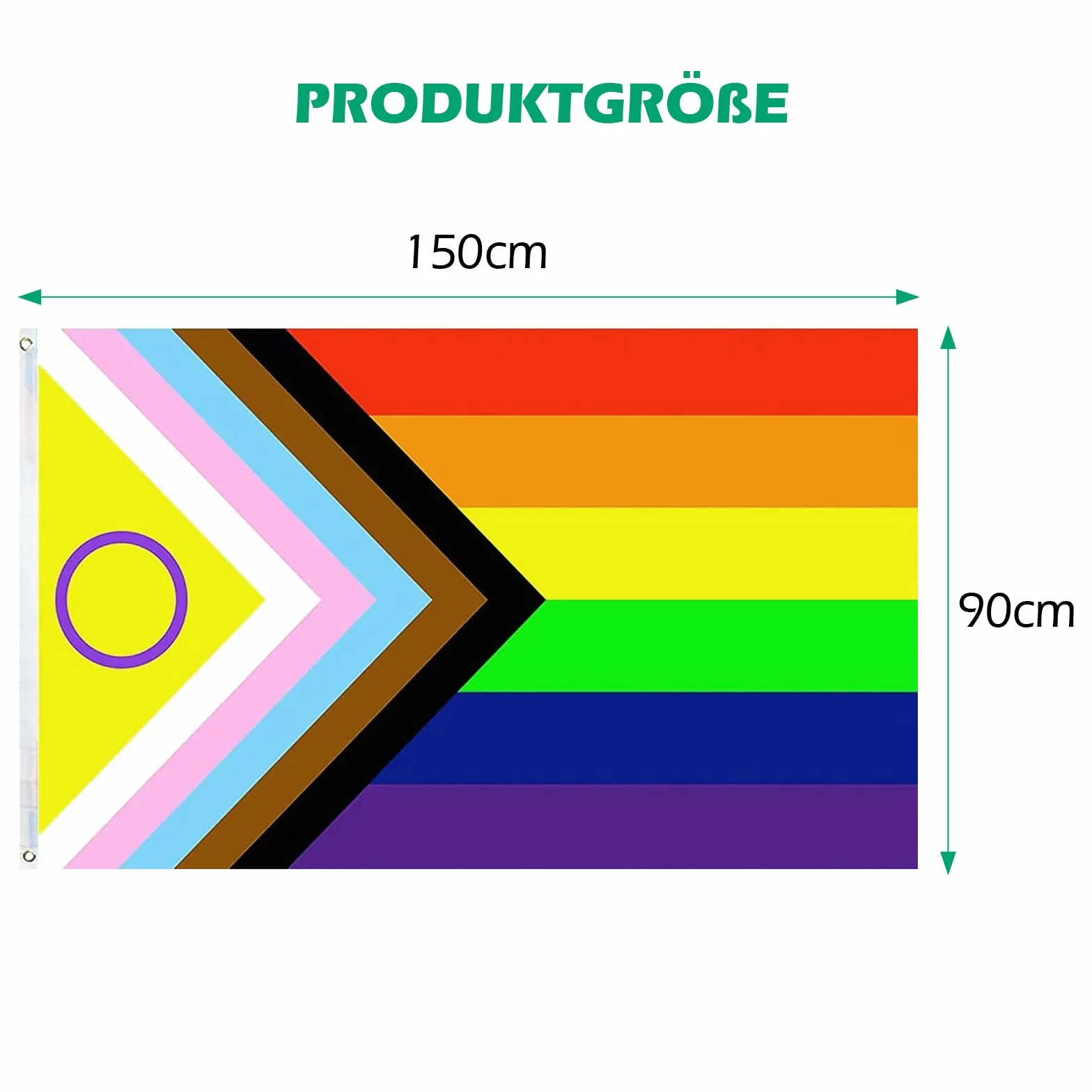 MOGADEE® Progress Pride flaga, tęczowa flaga LGBTQ, Joint-Pride, 150 x 90 cm, może być używana na zewnątrz, odporna na warunki atmosferyczne, z 2 mosiężnymi oczkami